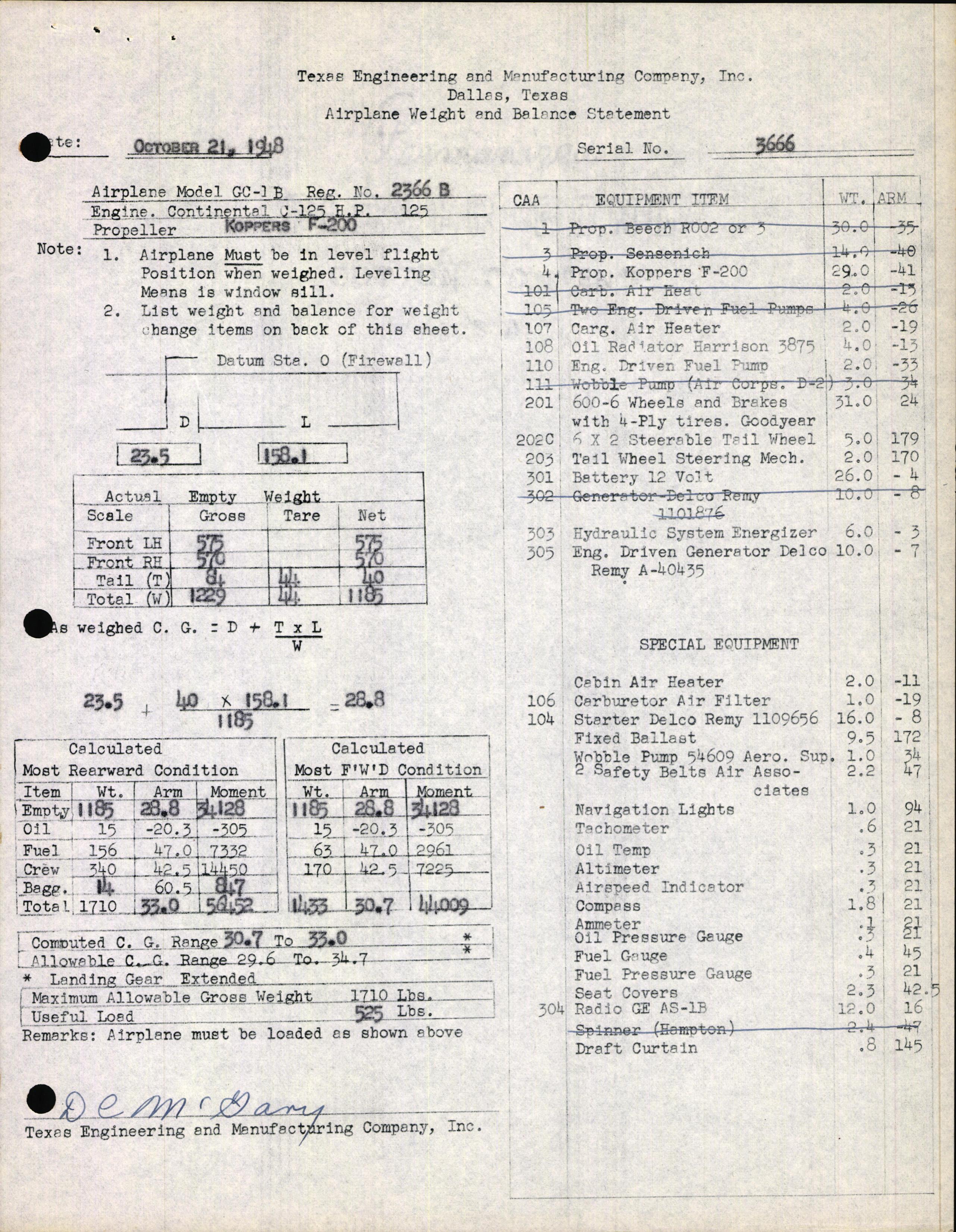 Sample page 3 from AirCorps Library document: Technical Information for Serial Number 3666