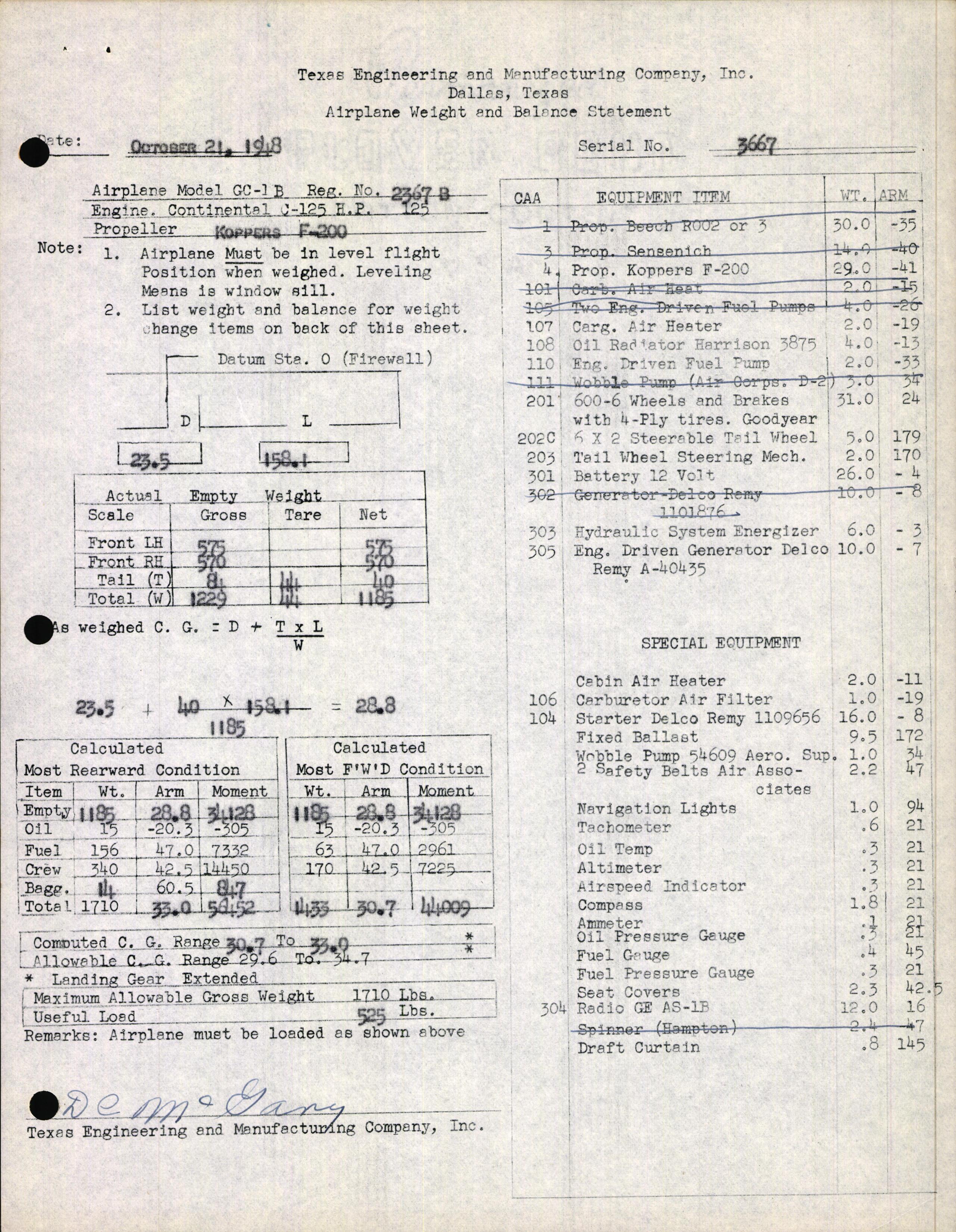 Sample page 3 from AirCorps Library document: Technical Information for Serial Number 3667