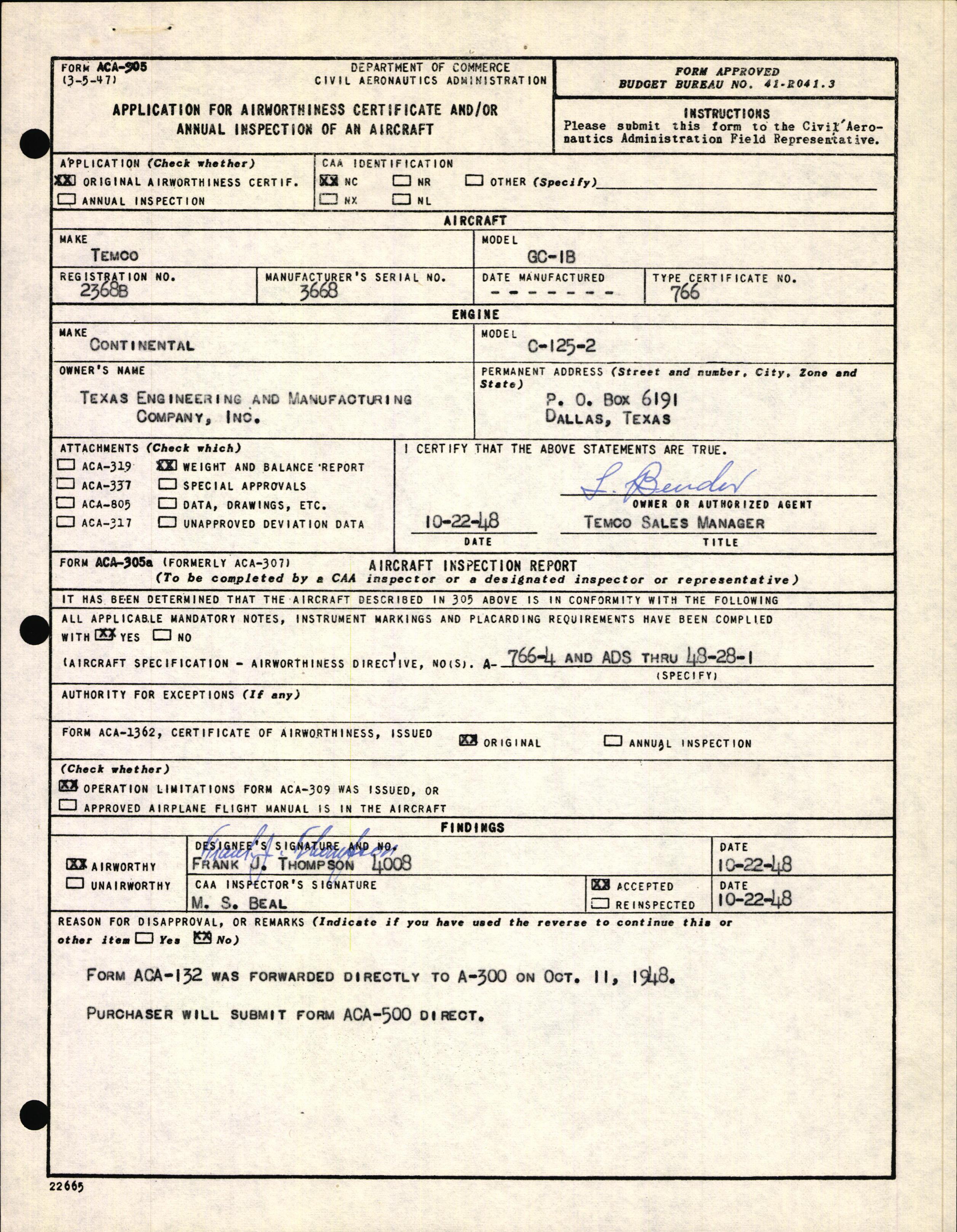 Sample page 3 from AirCorps Library document: Technical Information for Serial Number 3668