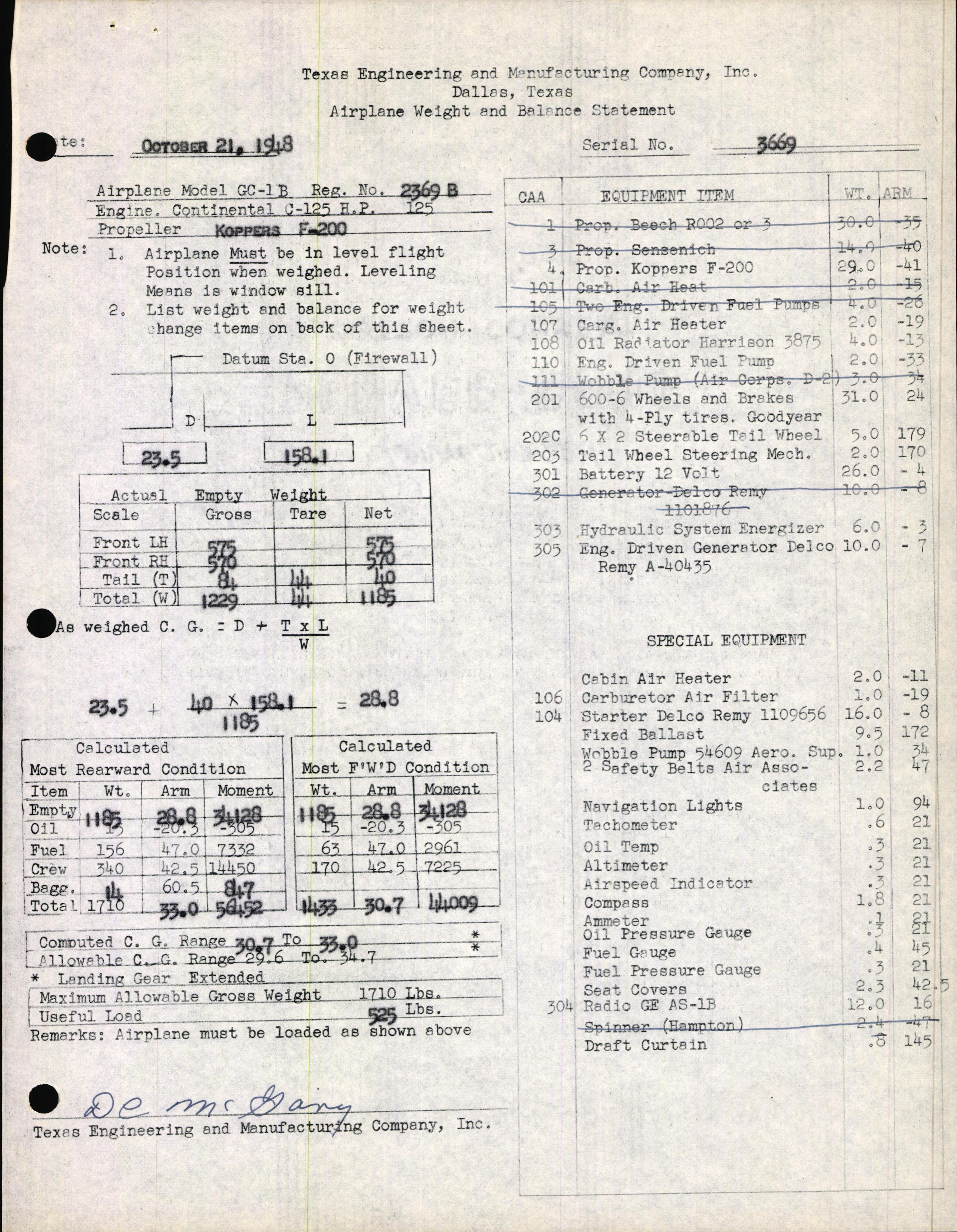 Sample page 3 from AirCorps Library document: Technical Information for Serial Number 3669