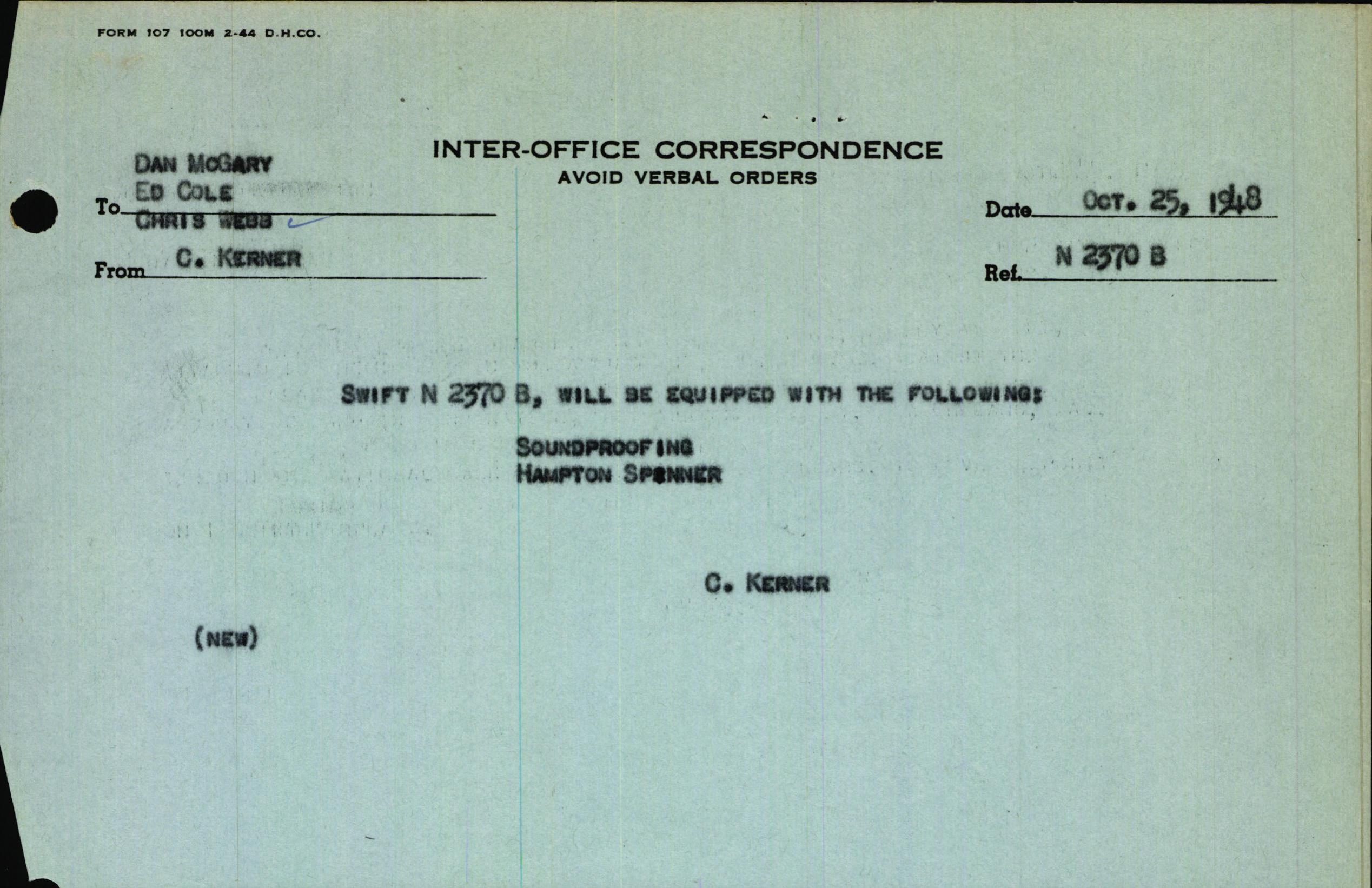 Sample page 1 from AirCorps Library document: Technical Information for Serial Number 3670