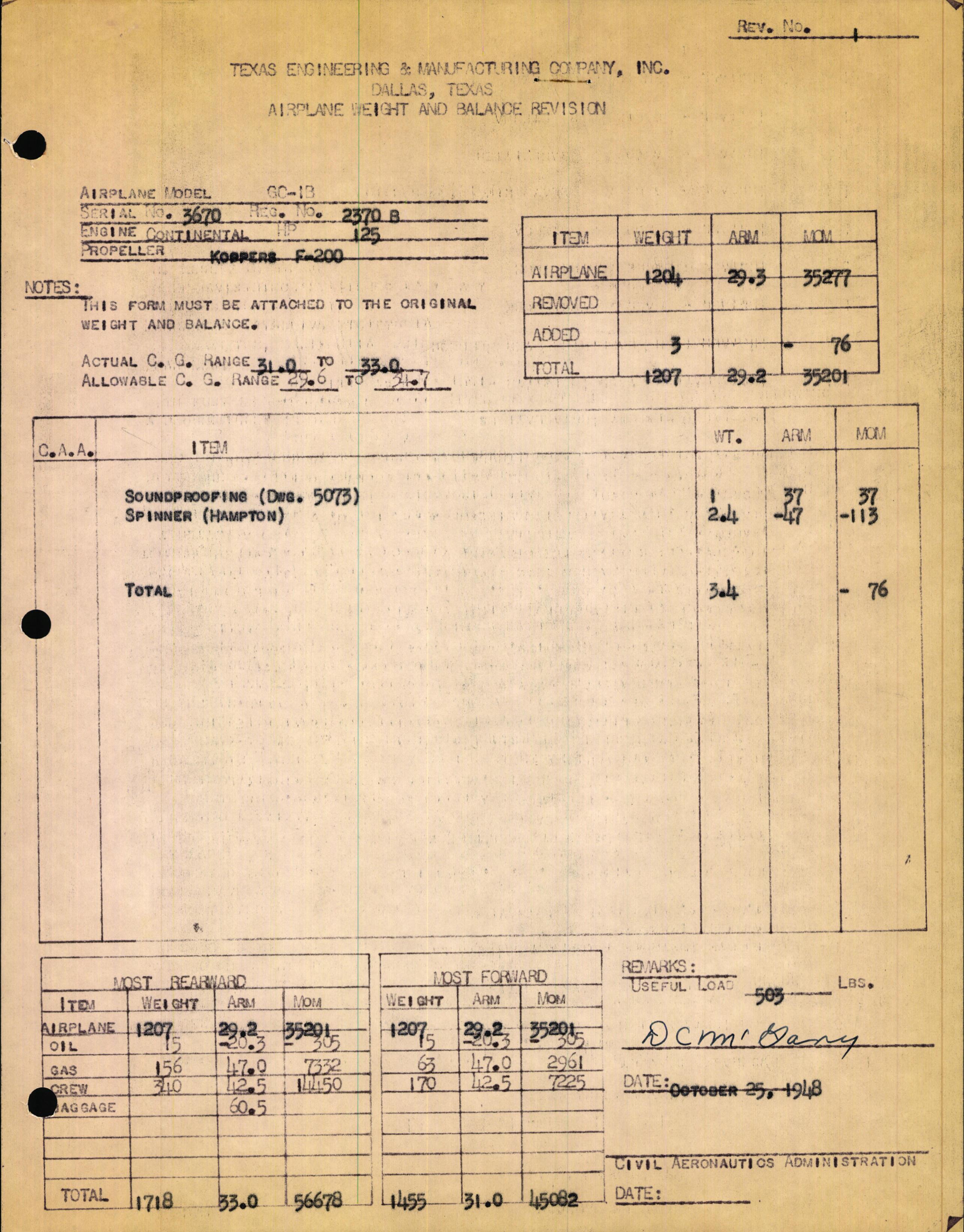 Sample page 3 from AirCorps Library document: Technical Information for Serial Number 3670