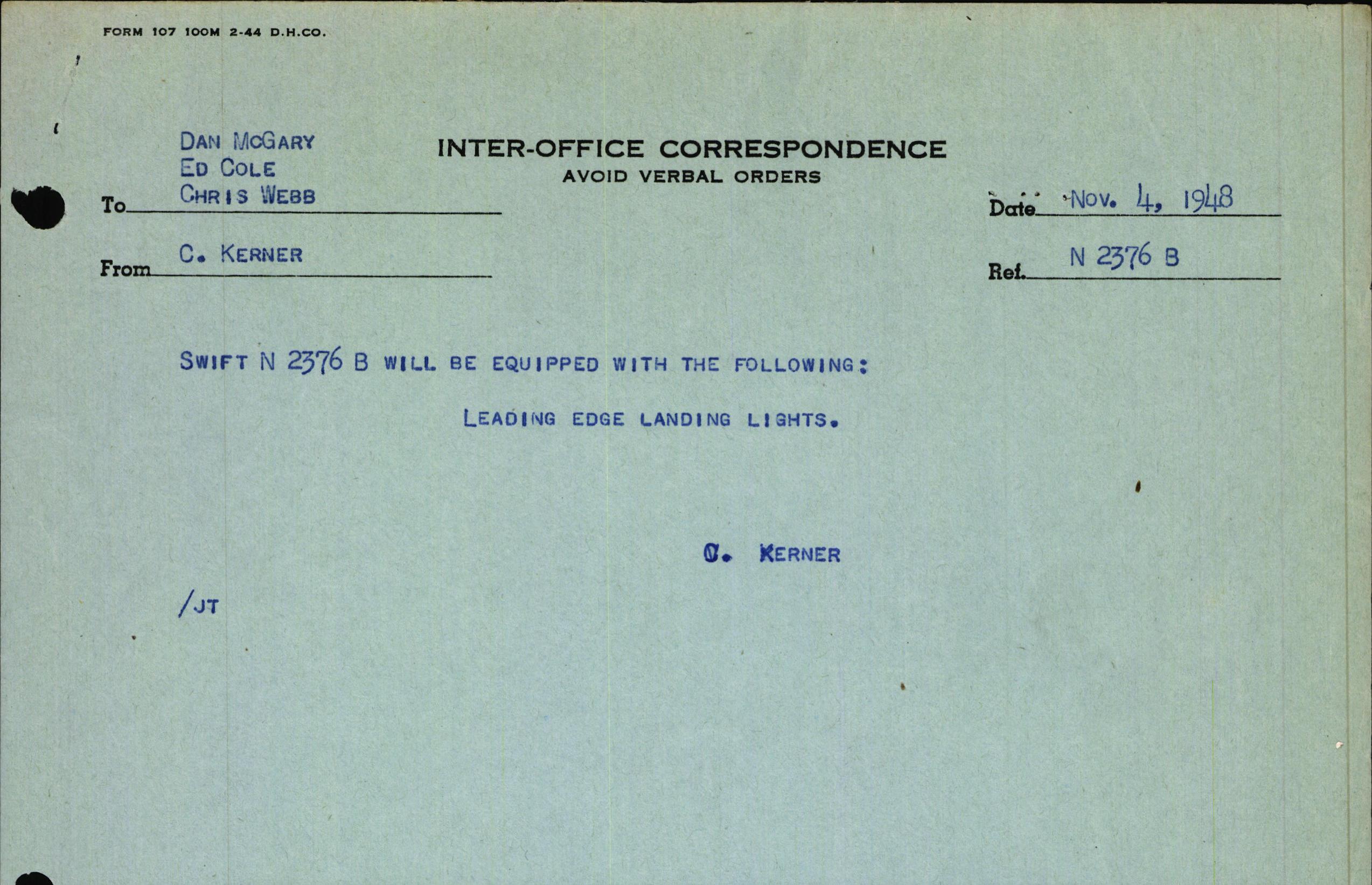 Sample page 1 from AirCorps Library document: Technical Information for Serial Number 3676