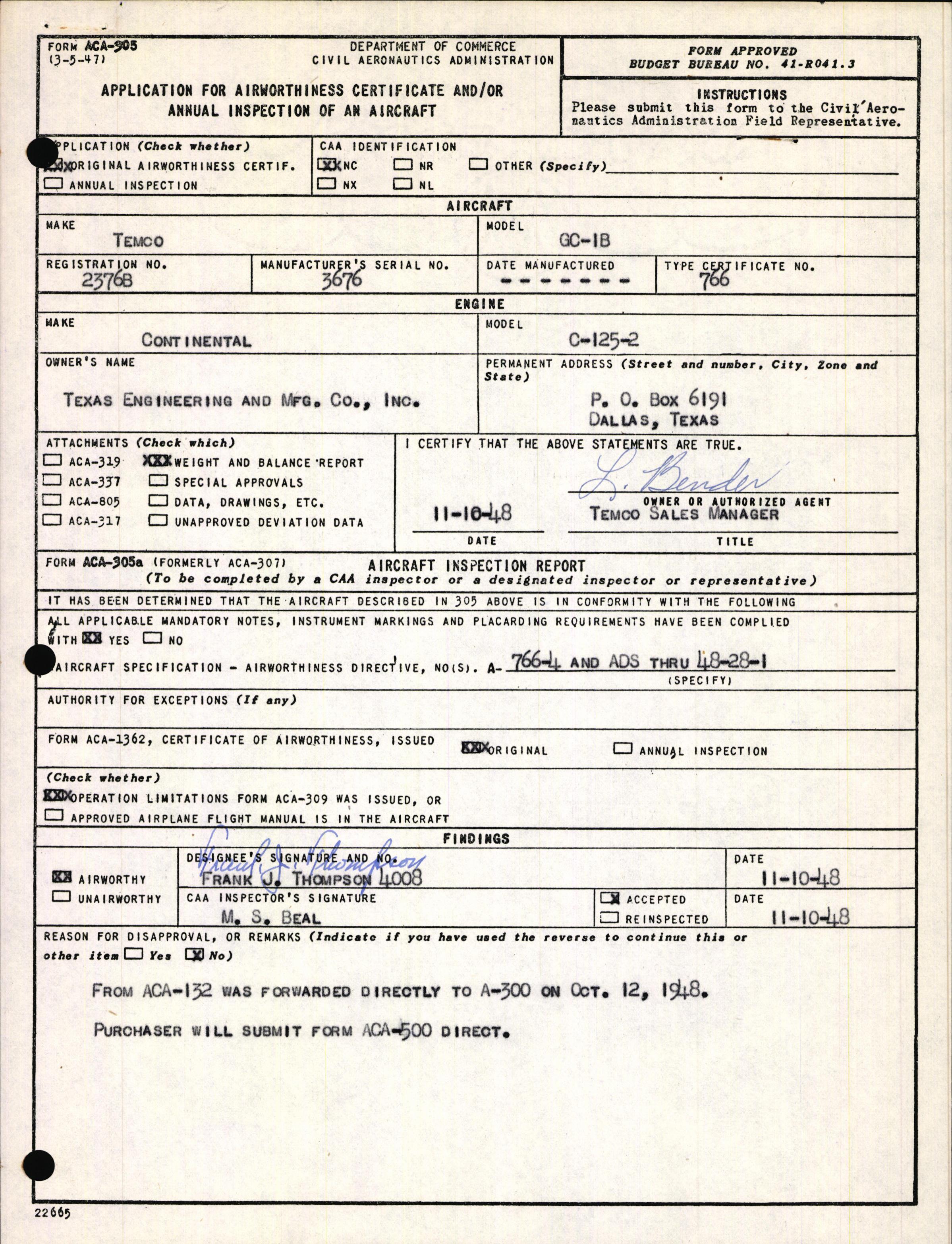 Sample page 3 from AirCorps Library document: Technical Information for Serial Number 3676