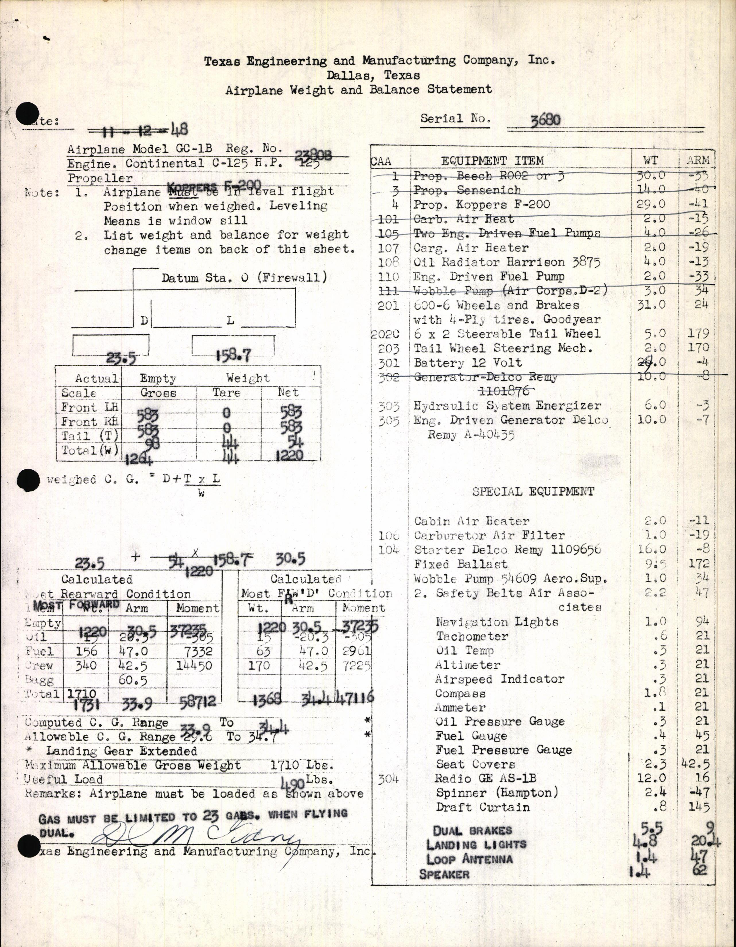 Sample page 3 from AirCorps Library document: Technical Information for Serial Number 3680