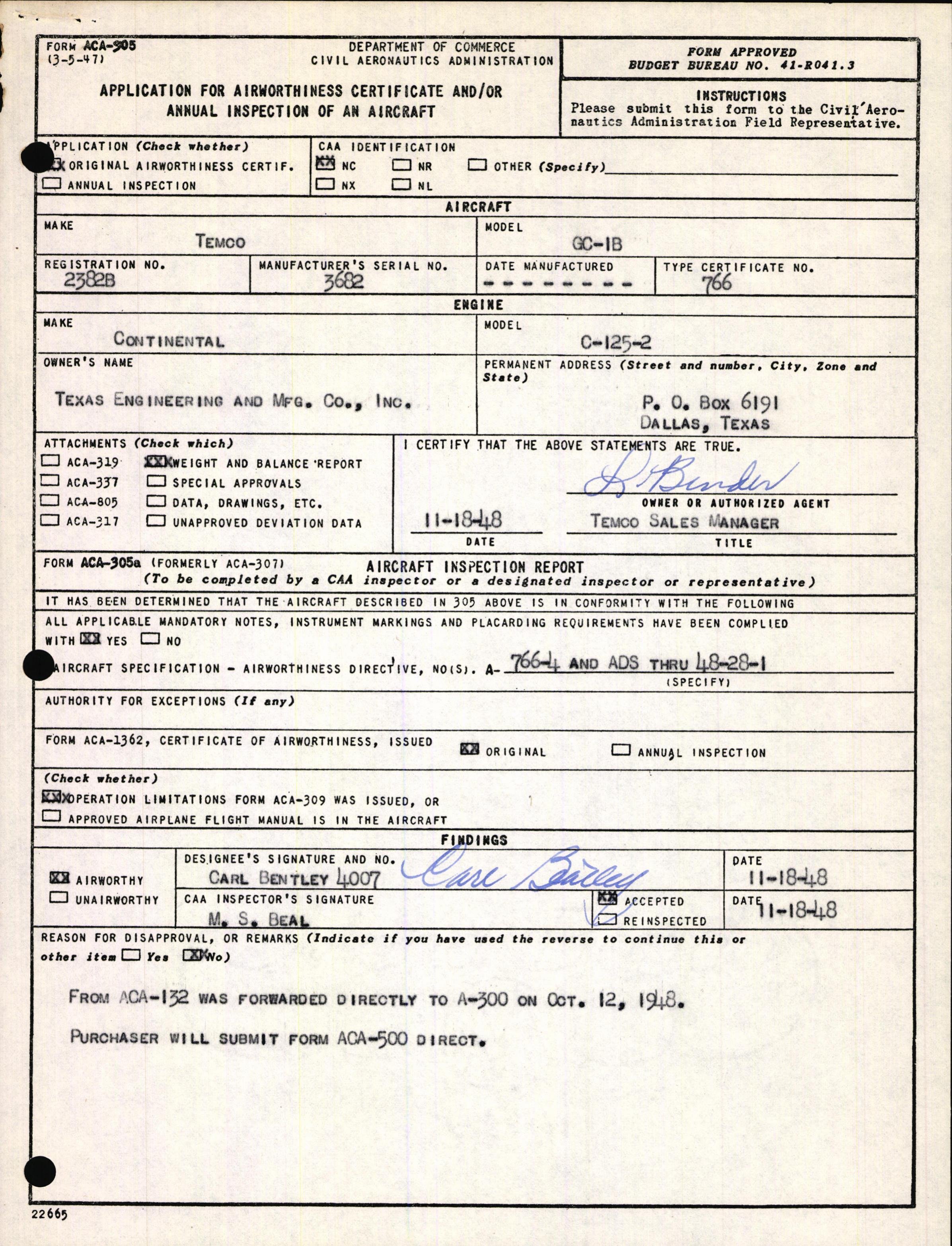 Sample page 1 from AirCorps Library document: Technical Information for Serial Number 3682