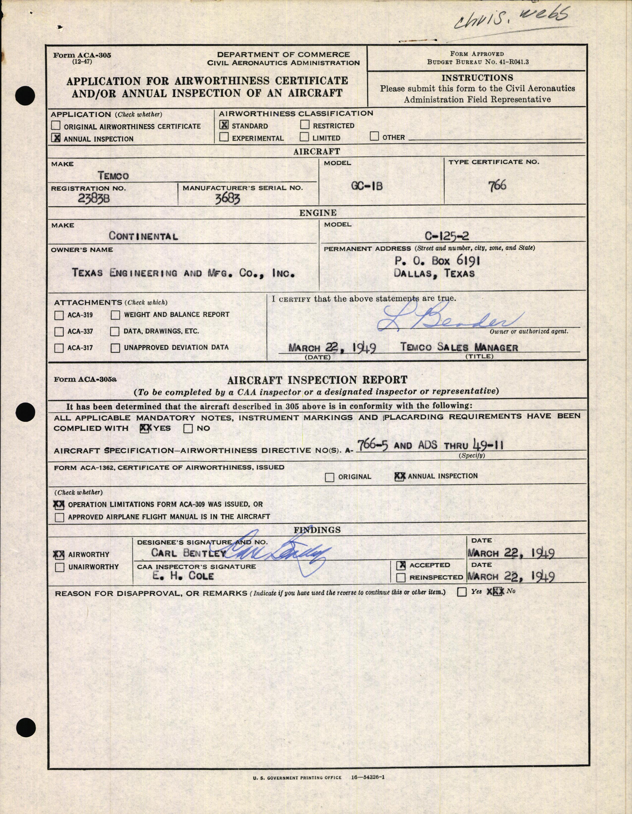 Sample page 1 from AirCorps Library document: Technical Information for Serial Number 3683