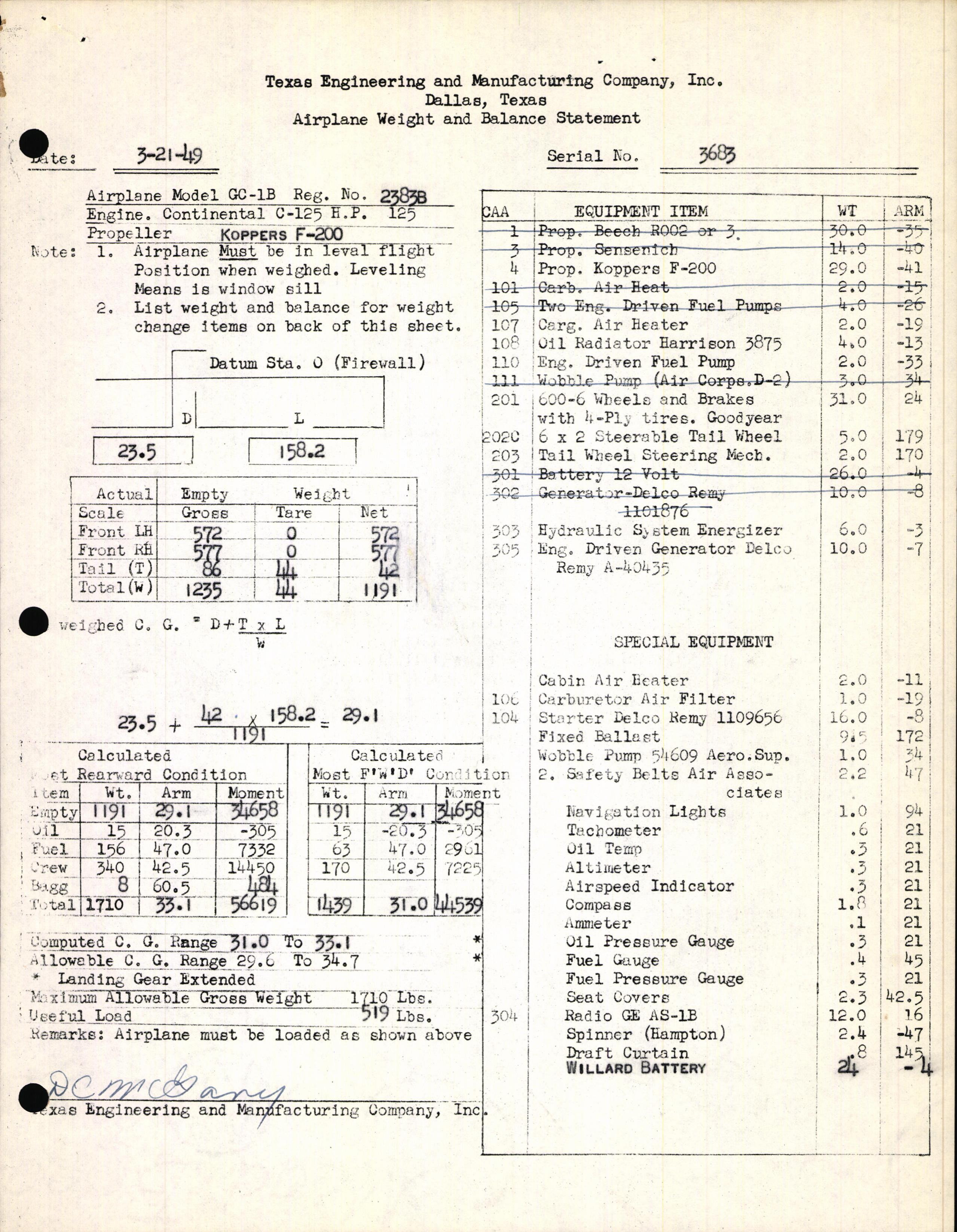 Sample page 3 from AirCorps Library document: Technical Information for Serial Number 3683