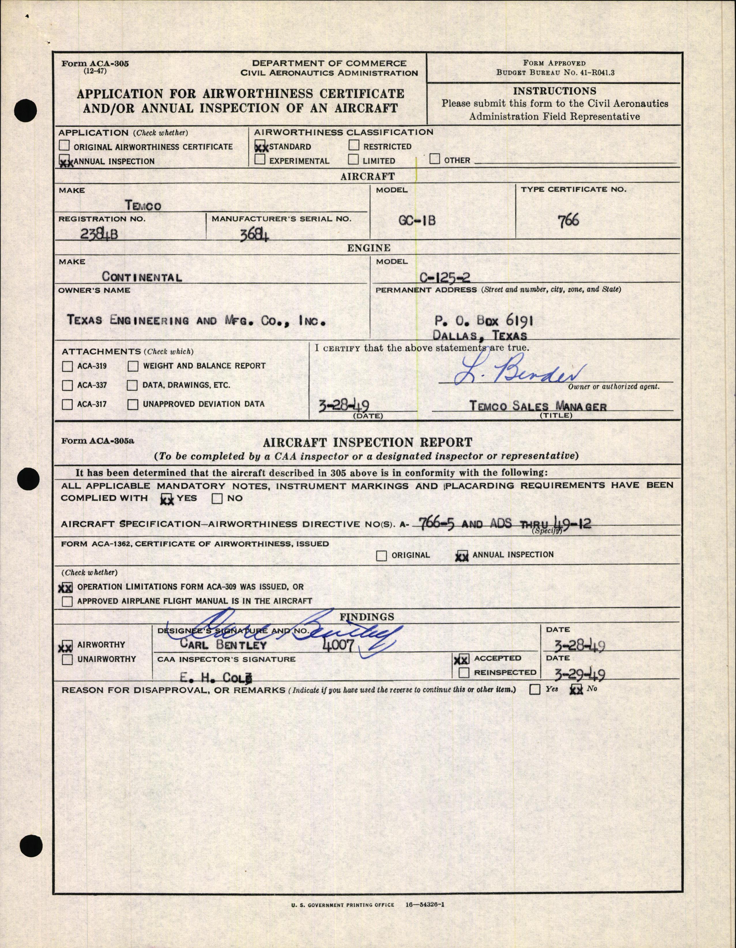 Sample page 1 from AirCorps Library document: Technical Information for Serial Number 3684