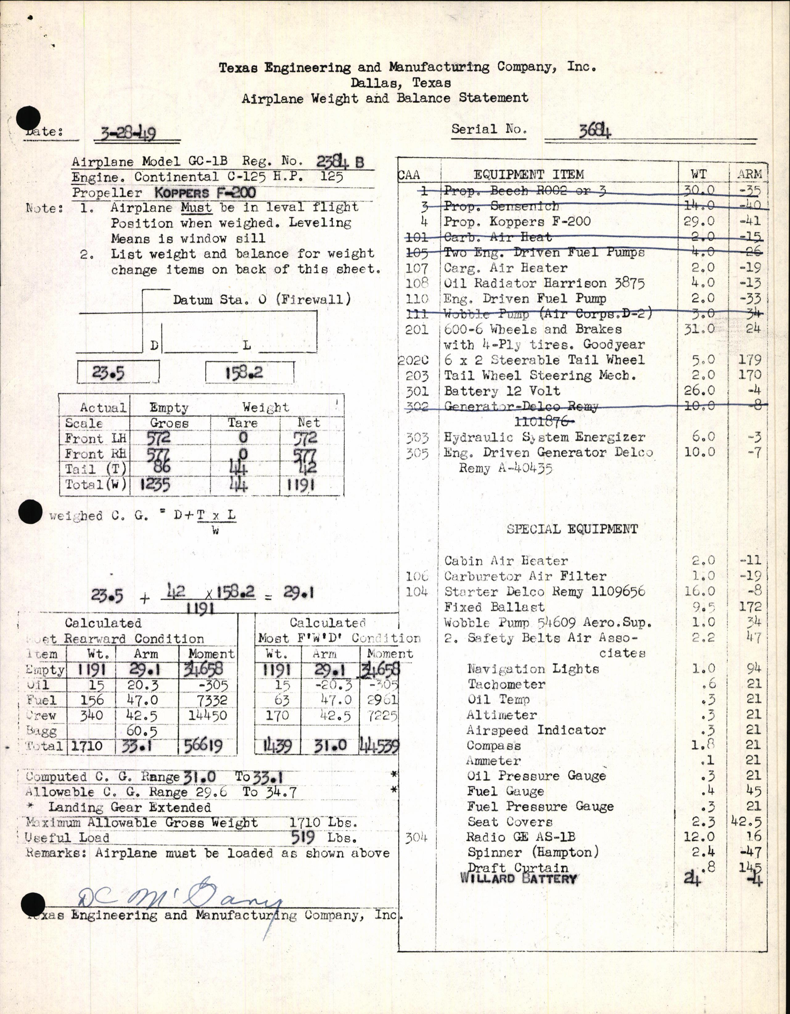 Sample page 3 from AirCorps Library document: Technical Information for Serial Number 3684