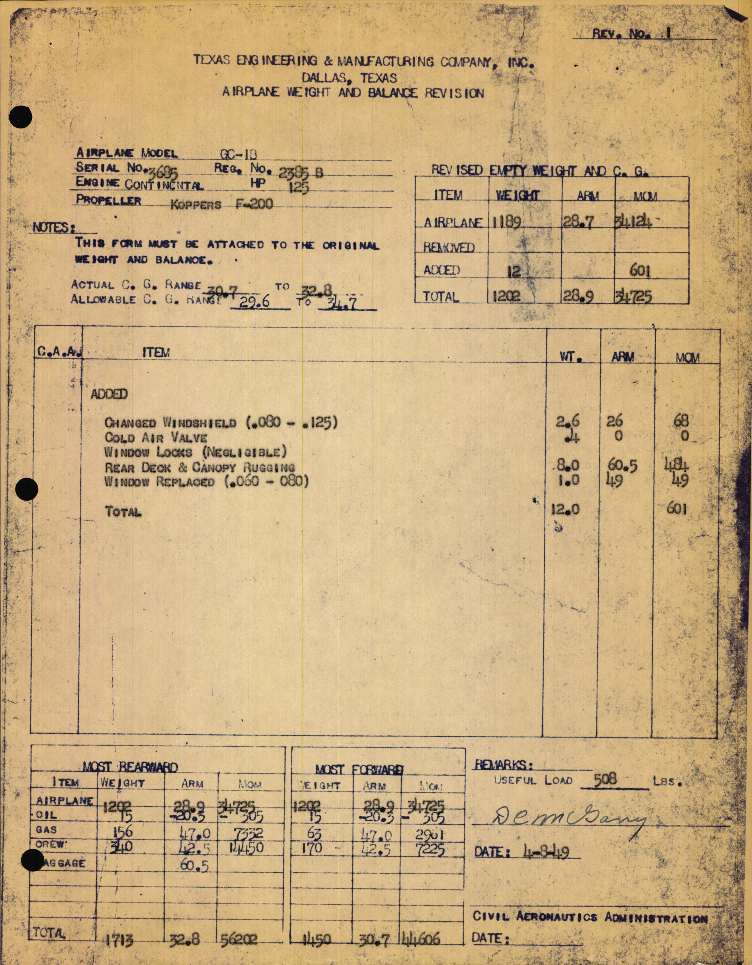Sample page 3 from AirCorps Library document: Technical Information for Serial Number 3685