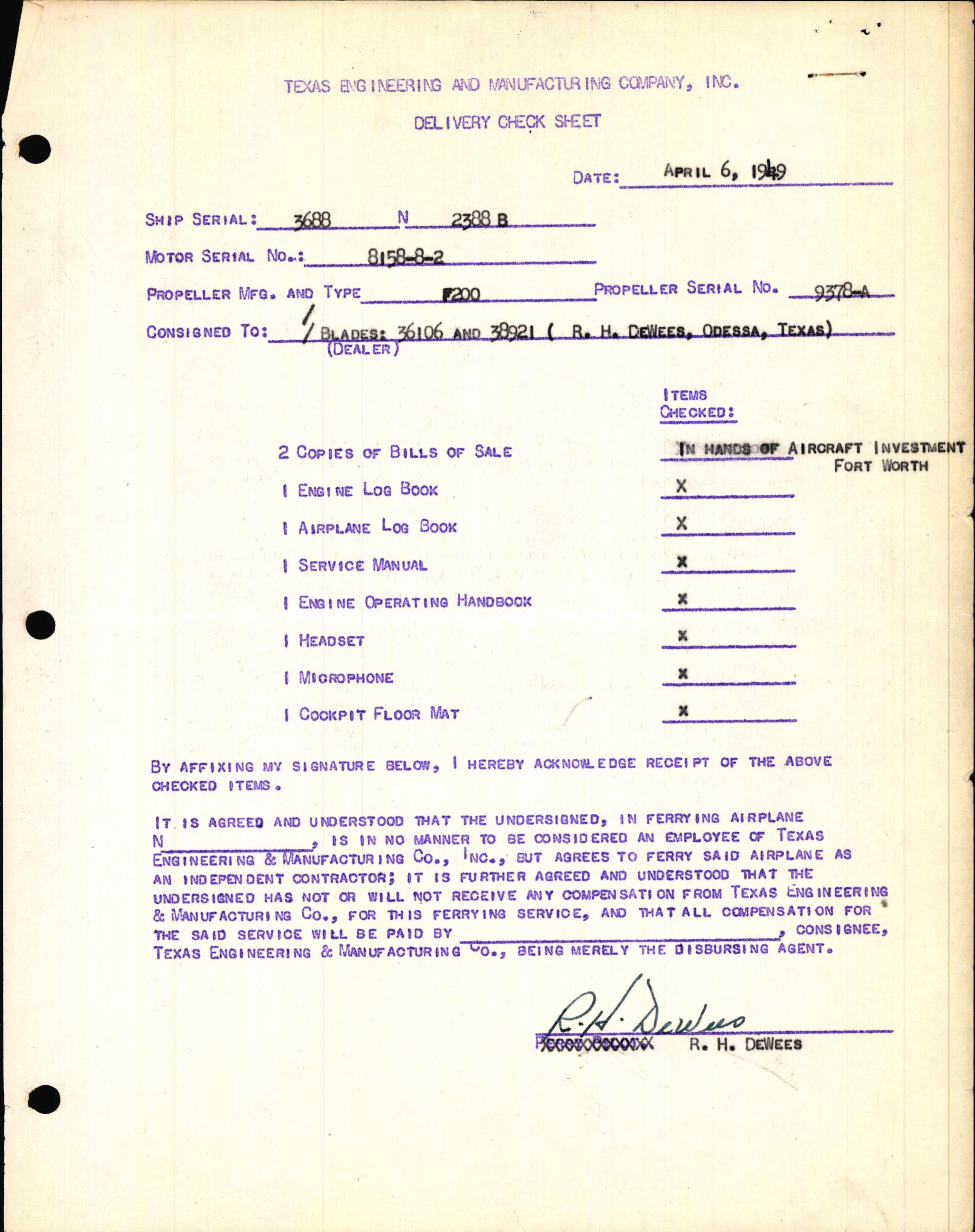 Sample page 3 from AirCorps Library document: Technical Information for Serial Number 3688