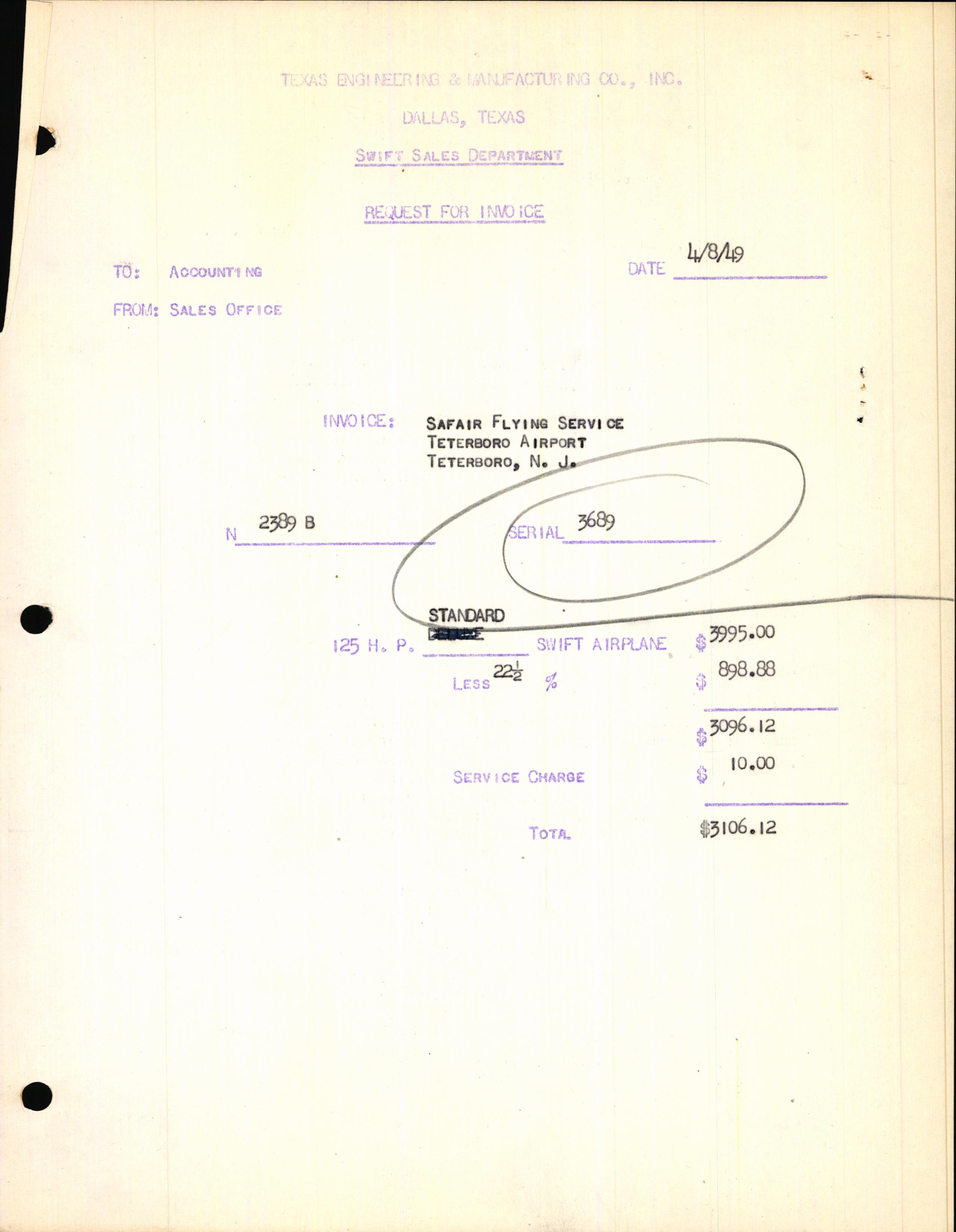 Sample page 3 from AirCorps Library document: Technical Information for Serial Number 3689
