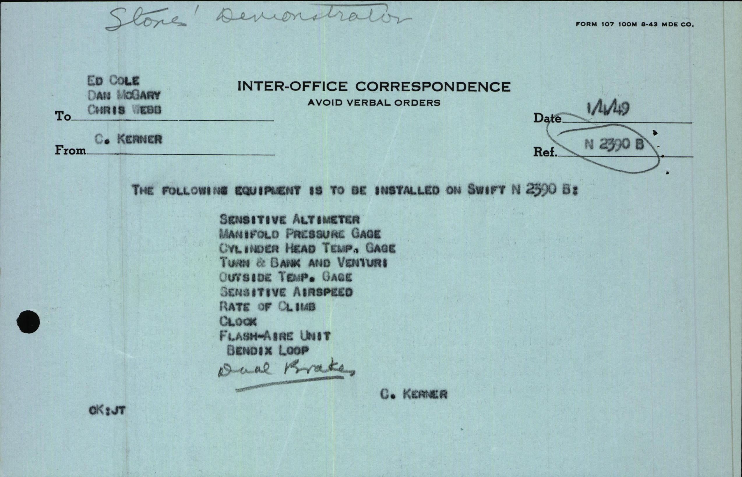 Sample page 1 from AirCorps Library document: Technical Information for Serial Number 3690