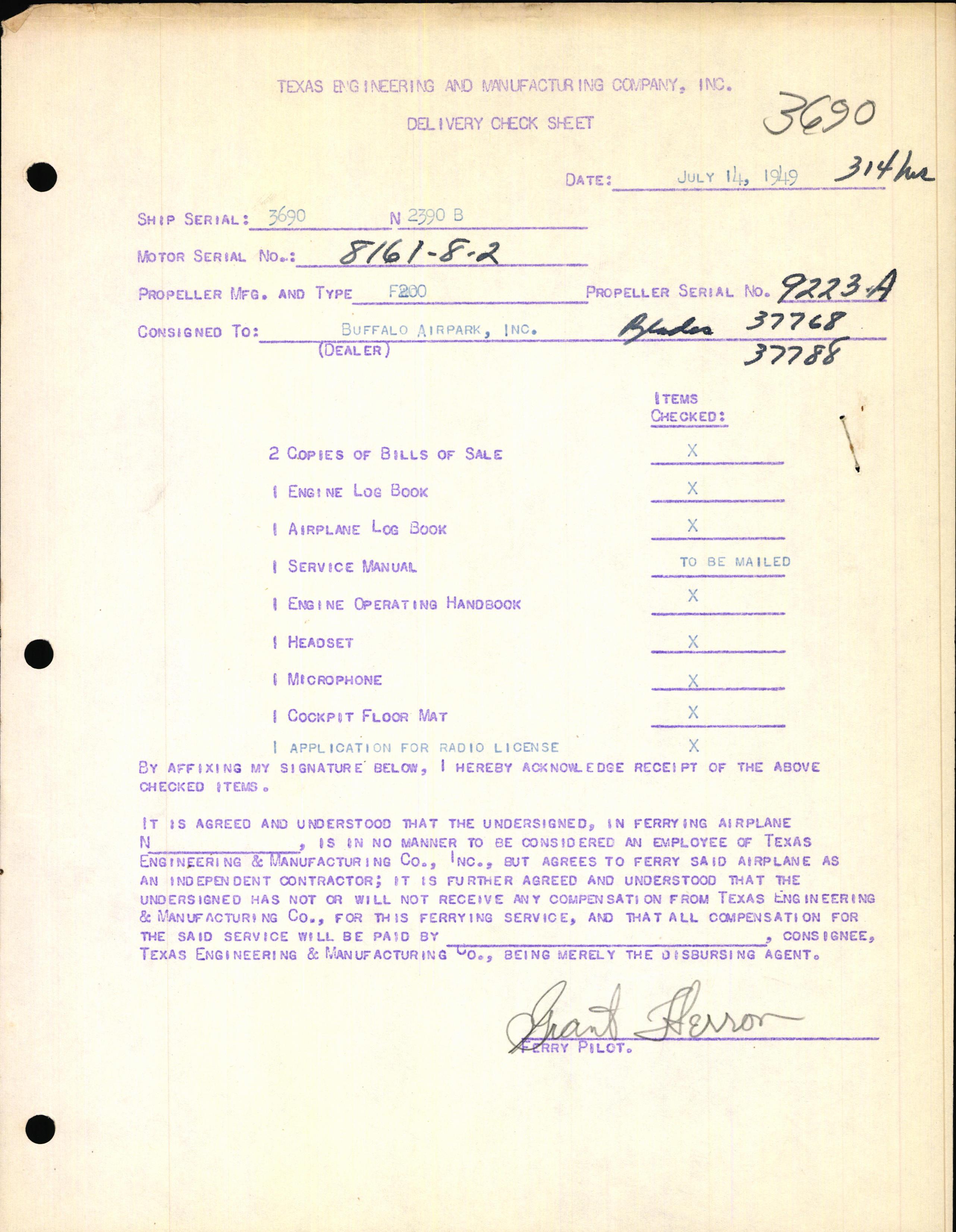 Sample page 3 from AirCorps Library document: Technical Information for Serial Number 3690