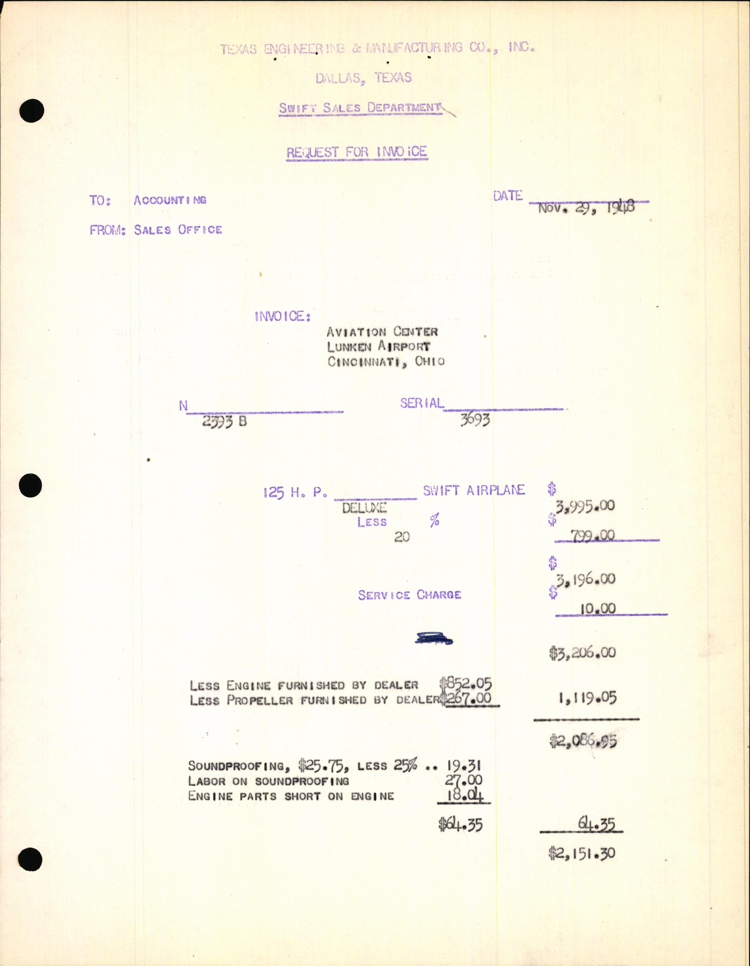 Sample page 3 from AirCorps Library document: Technical Information for Serial Number 3693