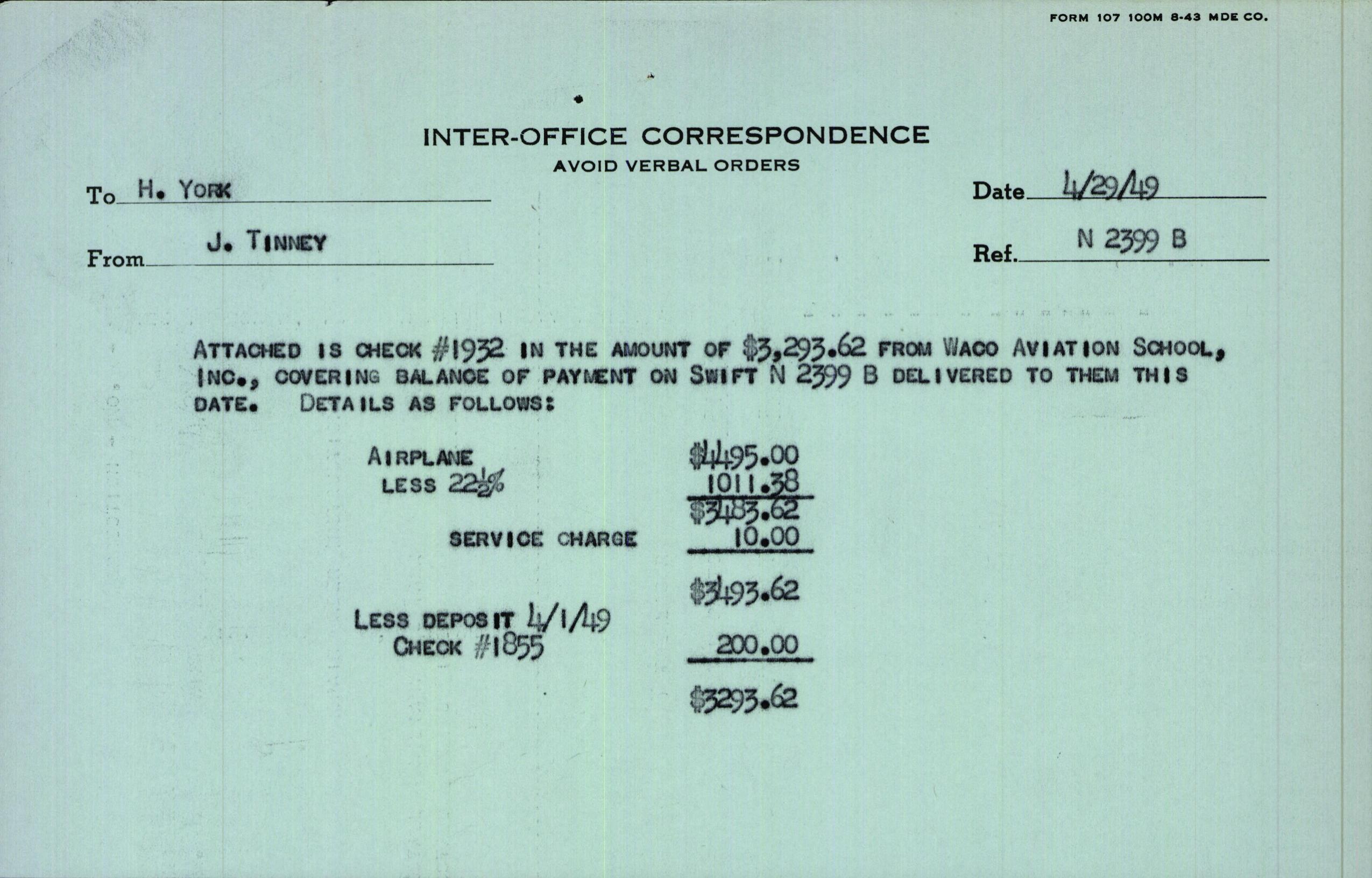 Sample page 1 from AirCorps Library document: Technical Information for Serial Number 3699