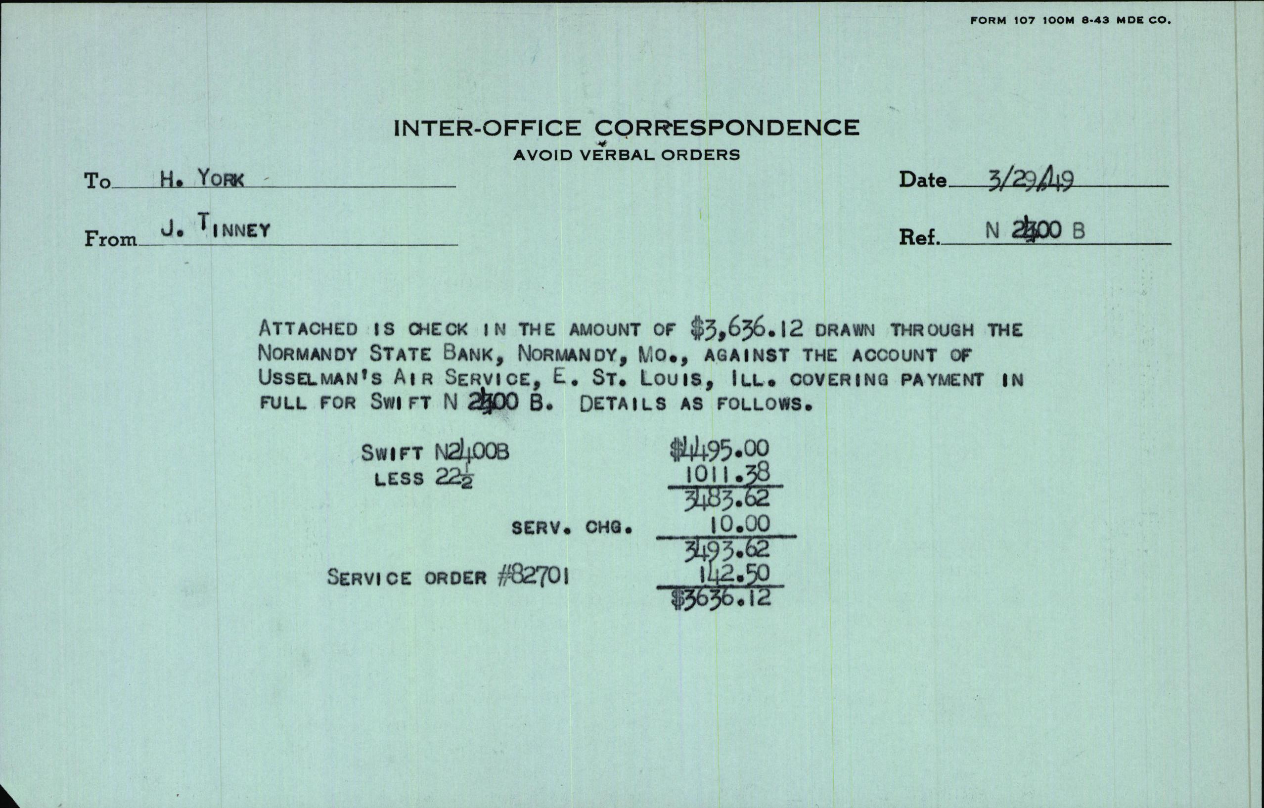 Sample page 1 from AirCorps Library document: Technical Information for Serial Number 3700