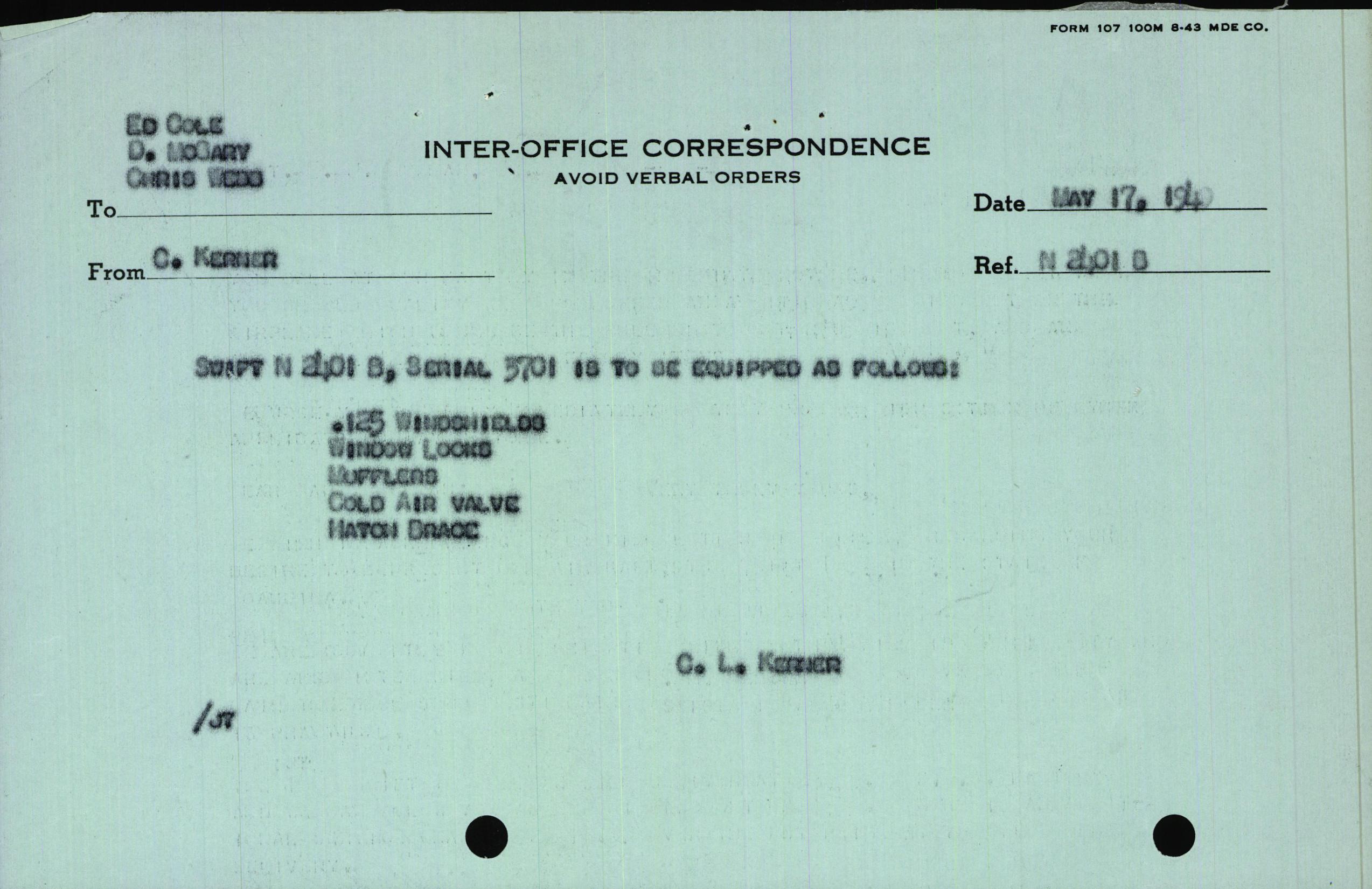Sample page 1 from AirCorps Library document: Technical Information for Serial Number 3701