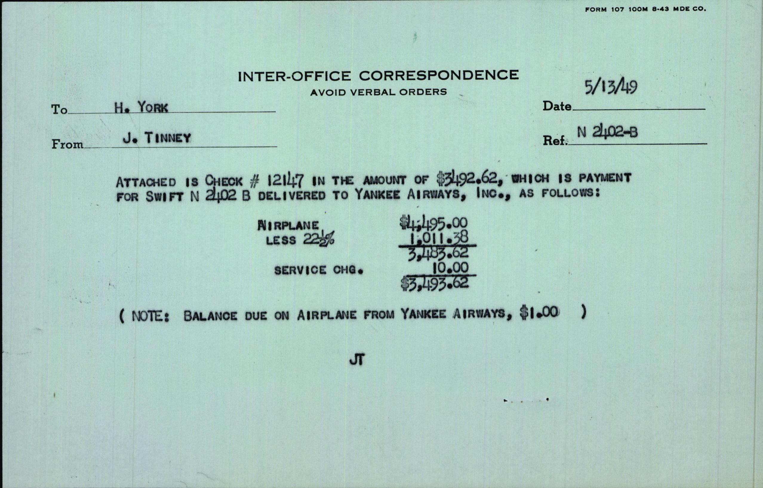 Sample page 1 from AirCorps Library document: Technical Information for Serial Number 3702
