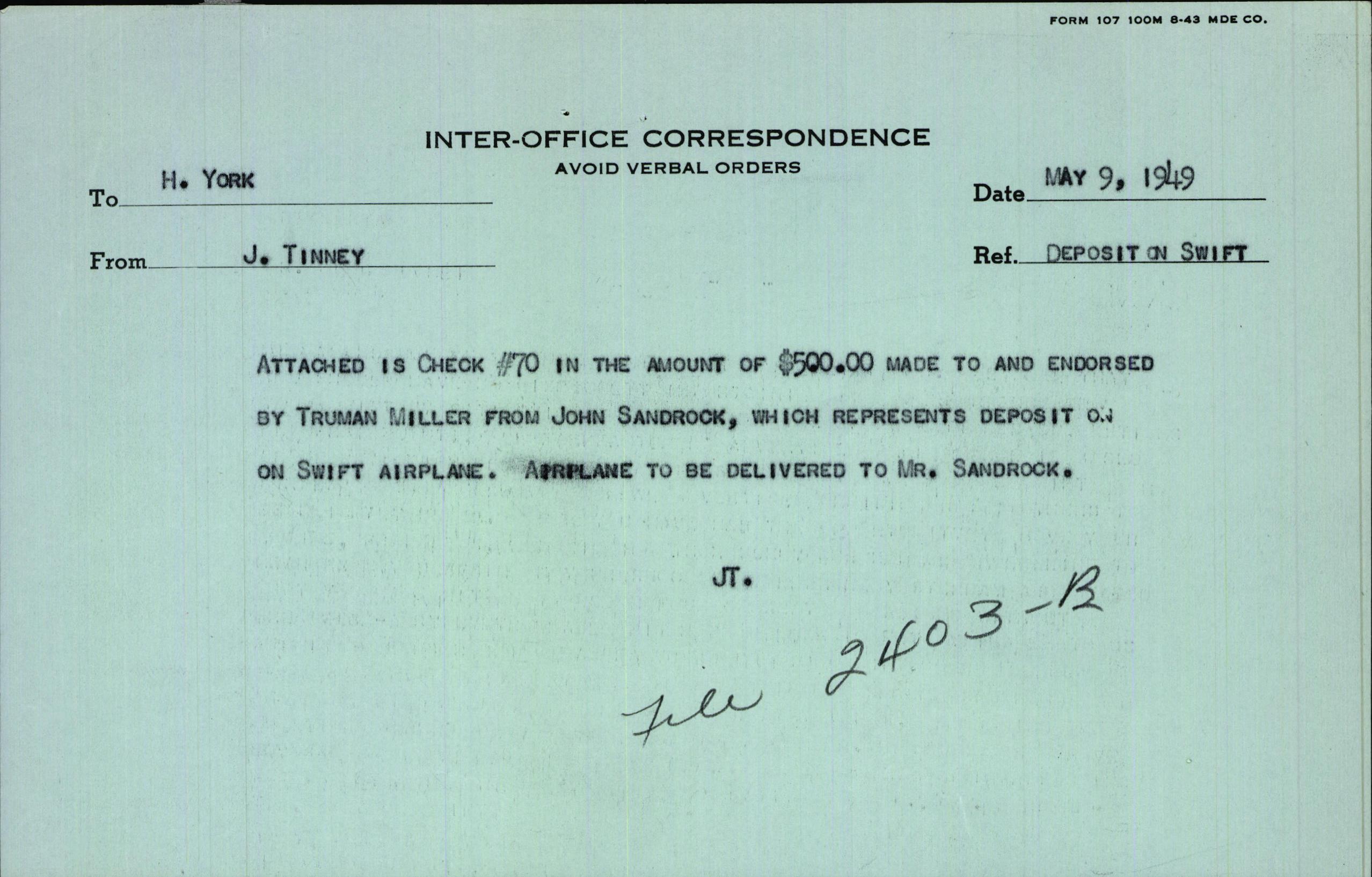 Sample page 1 from AirCorps Library document: Technical Information for Serial Number 3703