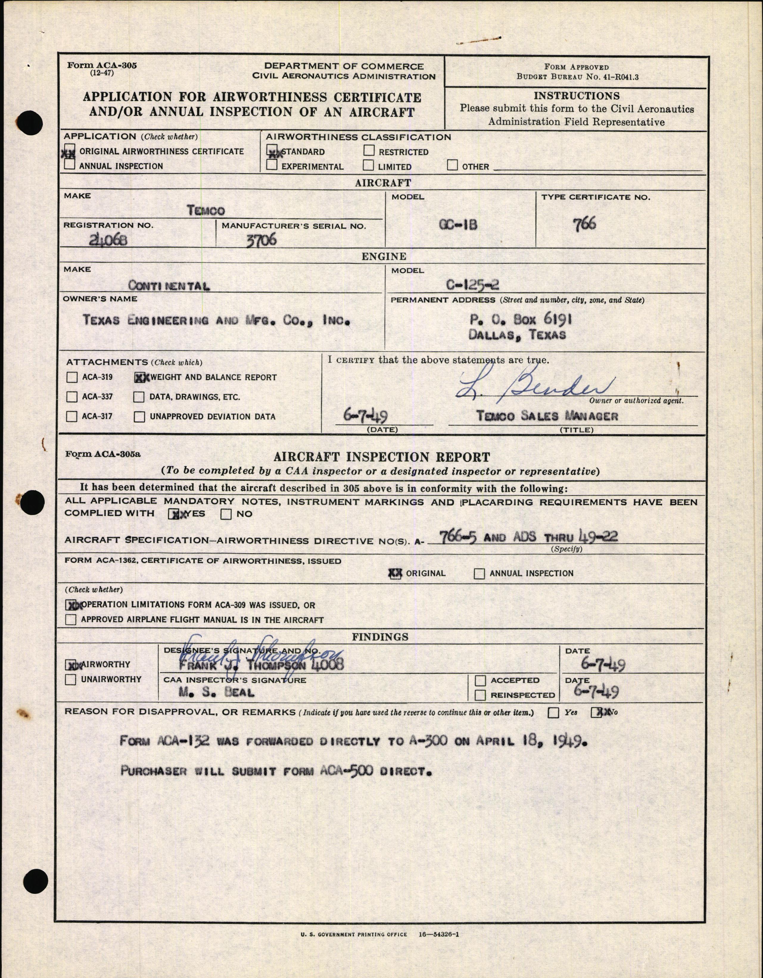 Sample page 3 from AirCorps Library document: Technical Information for Serial Number 3706