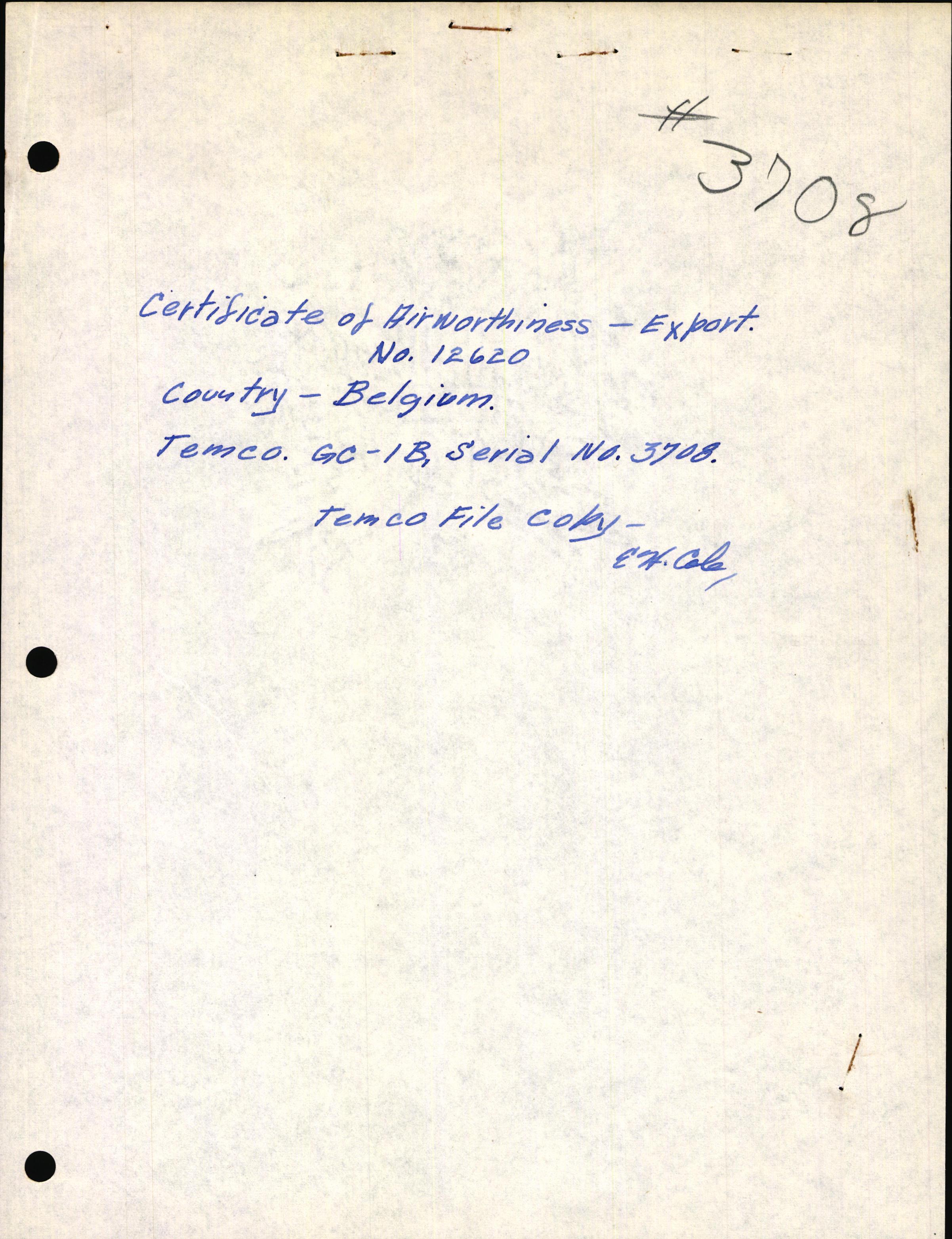 Sample page 1 from AirCorps Library document: Technical Information for Serial Number 3708