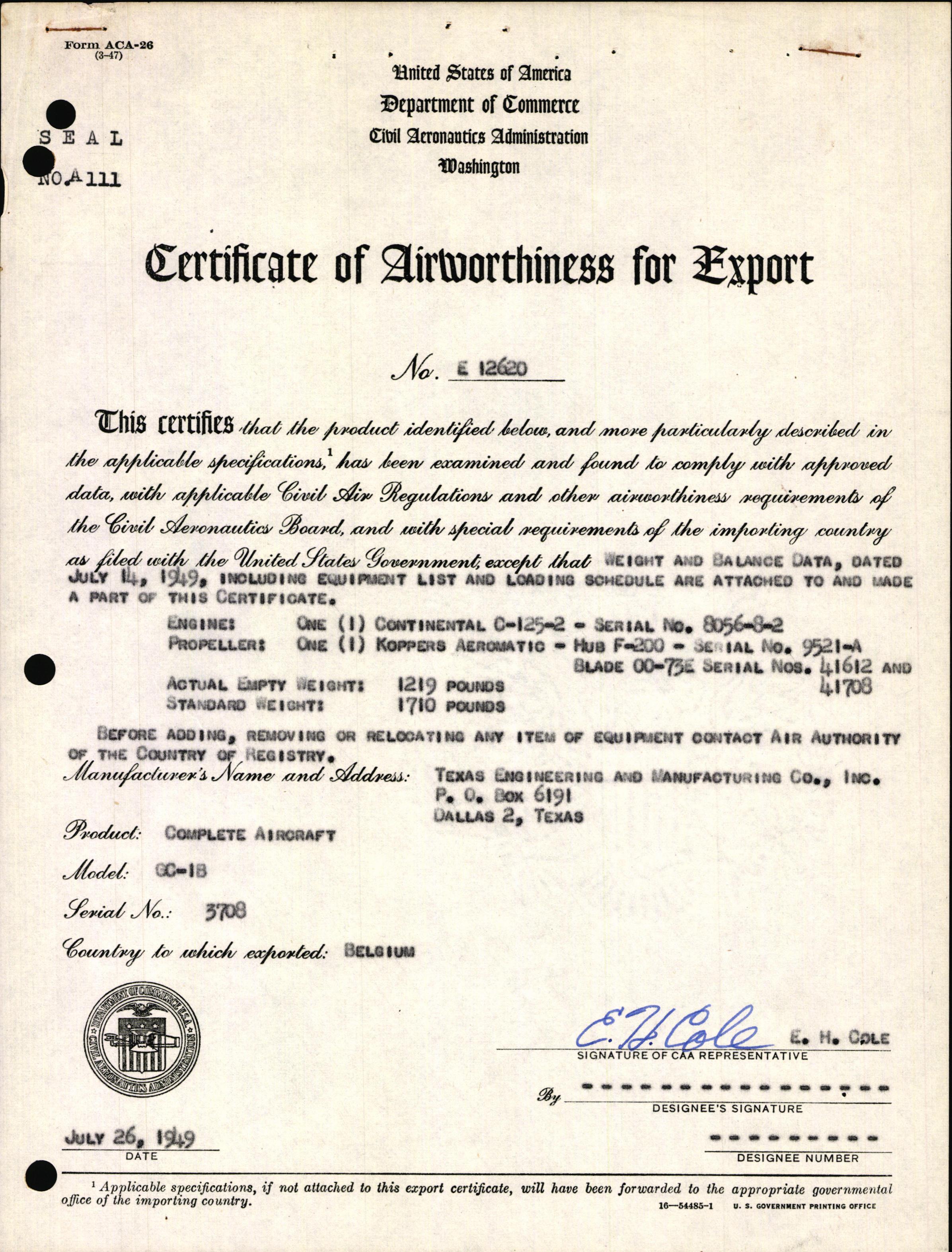 Sample page 3 from AirCorps Library document: Technical Information for Serial Number 3708