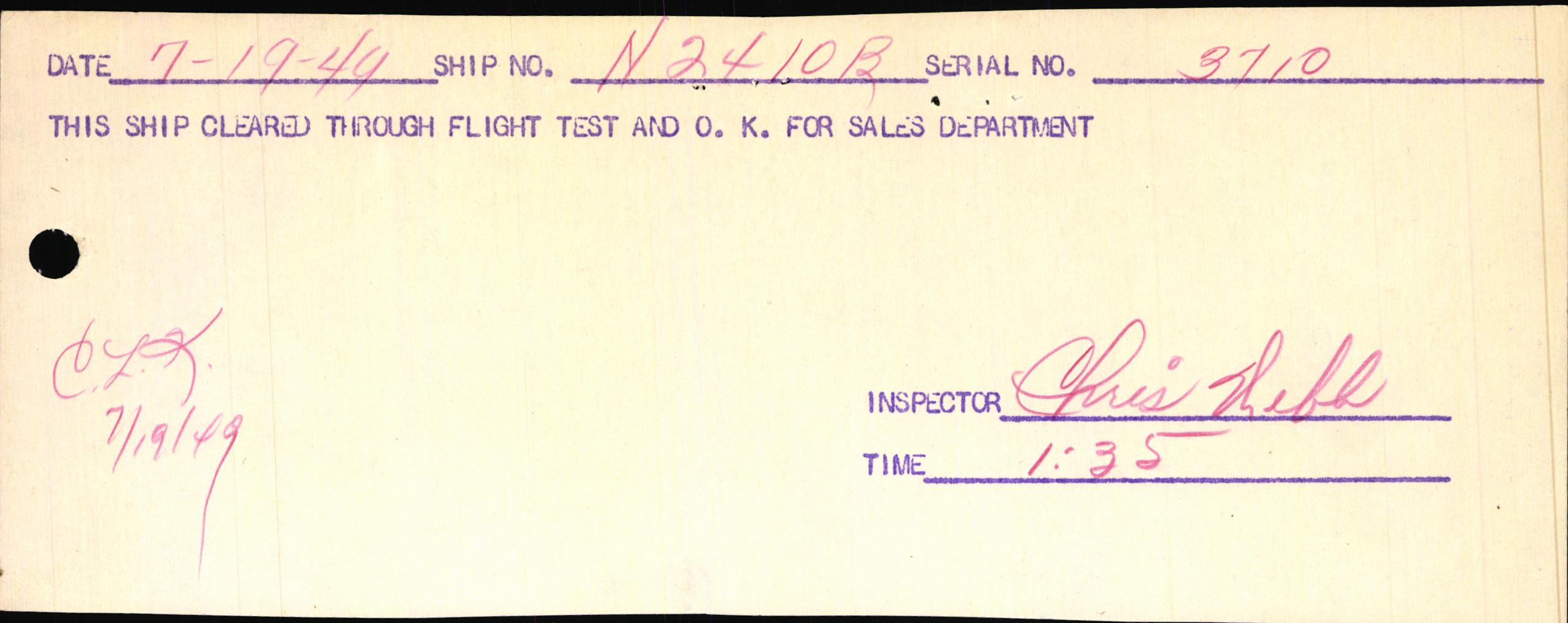 Sample page 1 from AirCorps Library document: Technical Information for Serial Number 3710