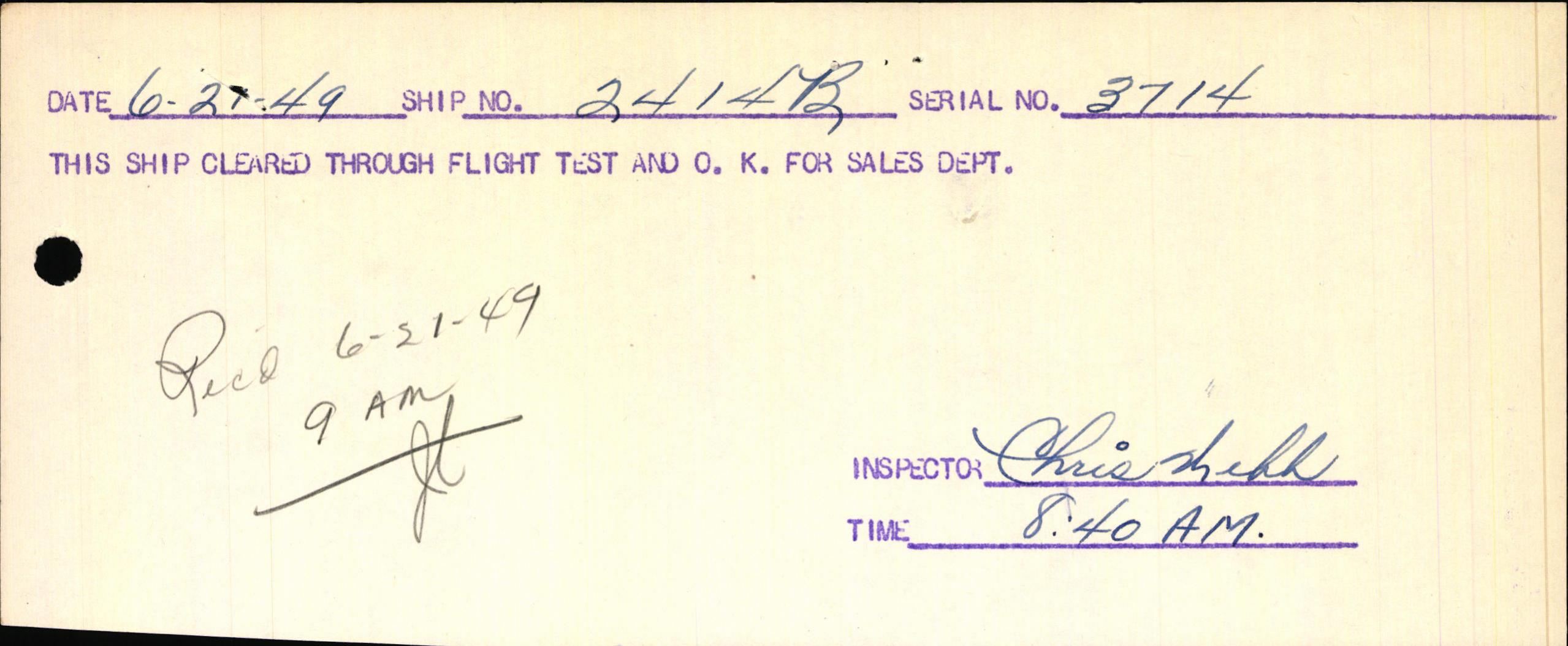 Sample page 1 from AirCorps Library document: Technical Information for Serial Number 3714