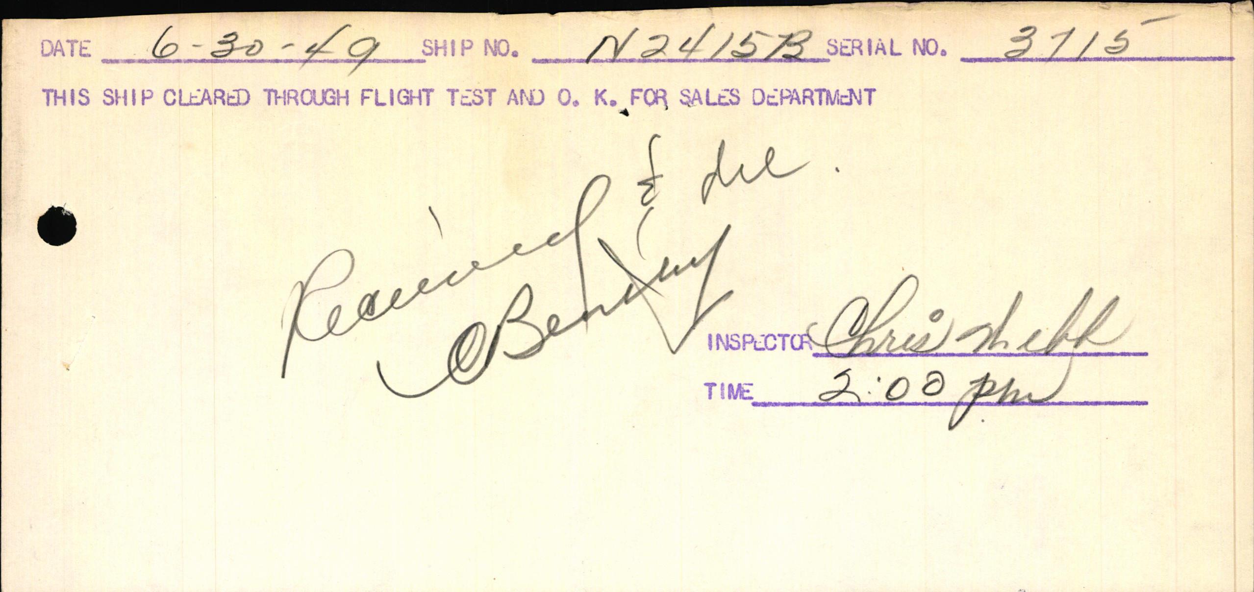 Sample page 1 from AirCorps Library document: Technical Information for Serial Number 3715