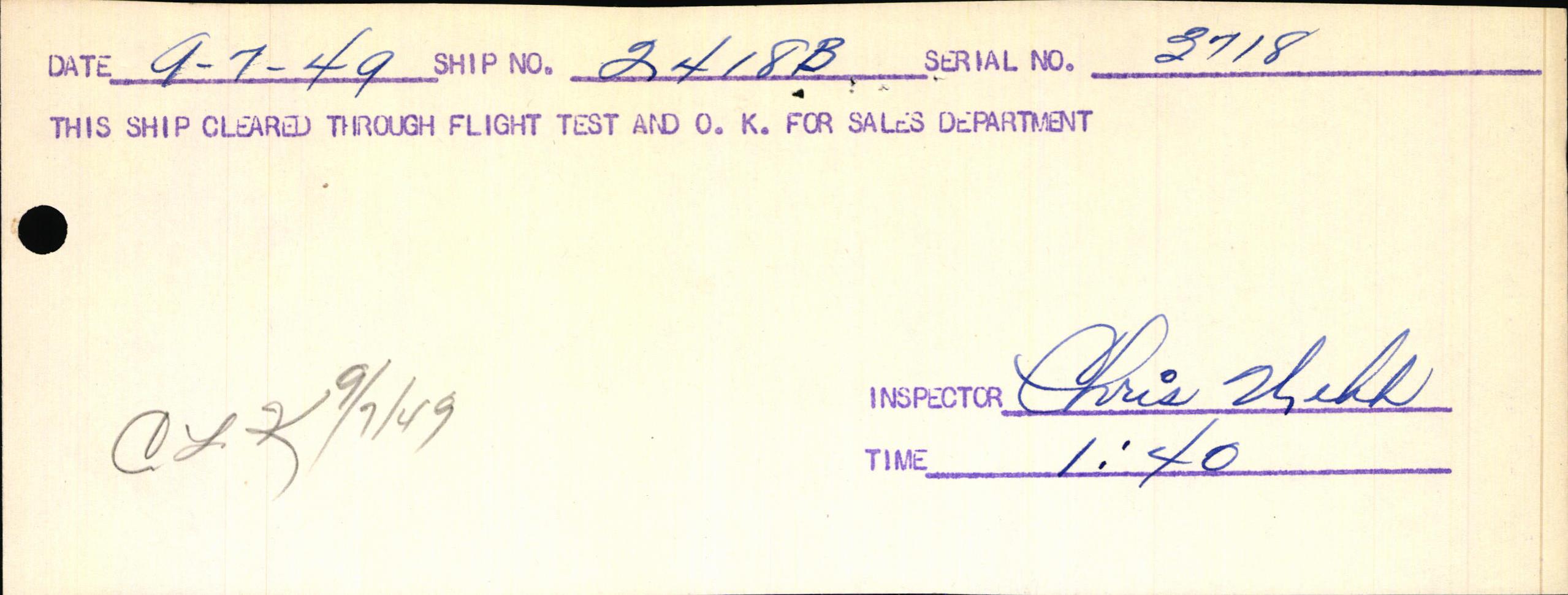 Sample page 1 from AirCorps Library document: Technical Information for Serial Number 3718