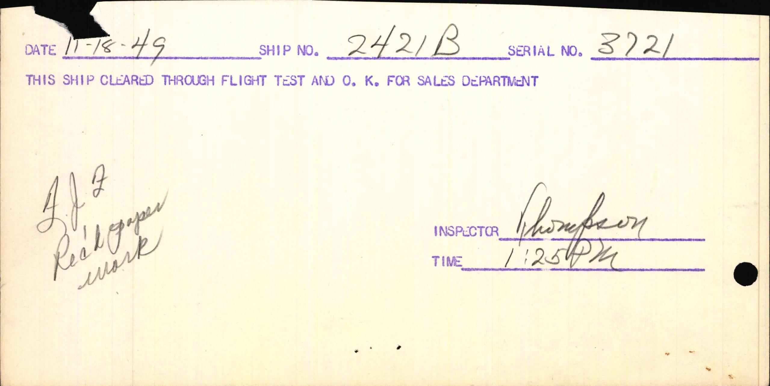 Sample page 1 from AirCorps Library document: Technical Information for Serial Number 3721