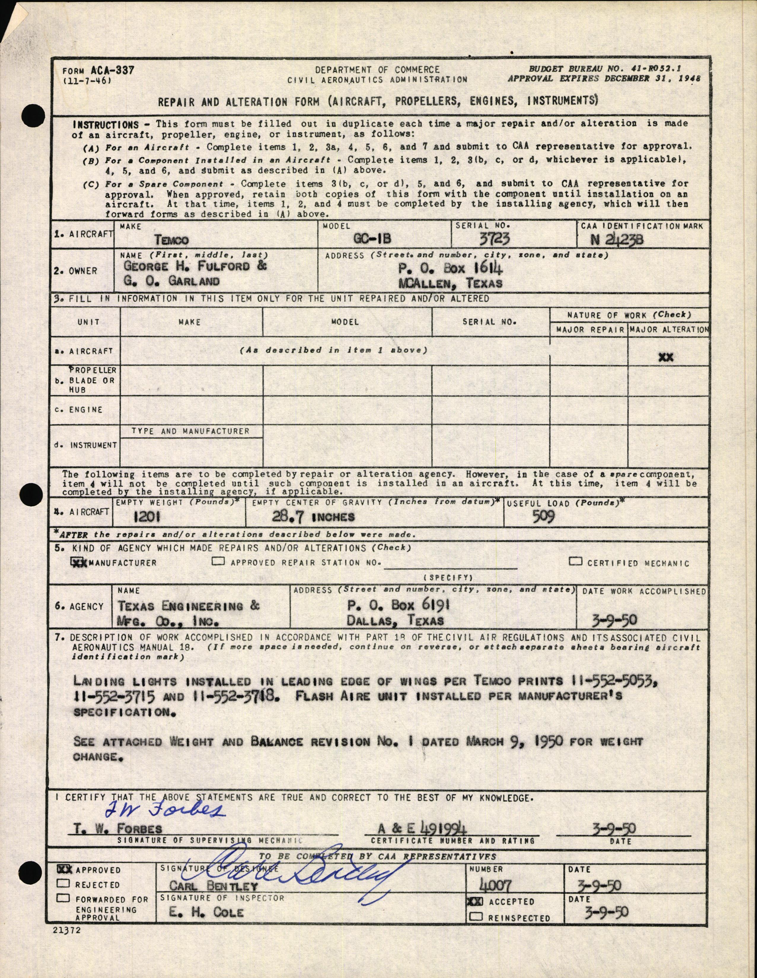 Sample page 3 from AirCorps Library document: Technical Information for Serial Number 3723