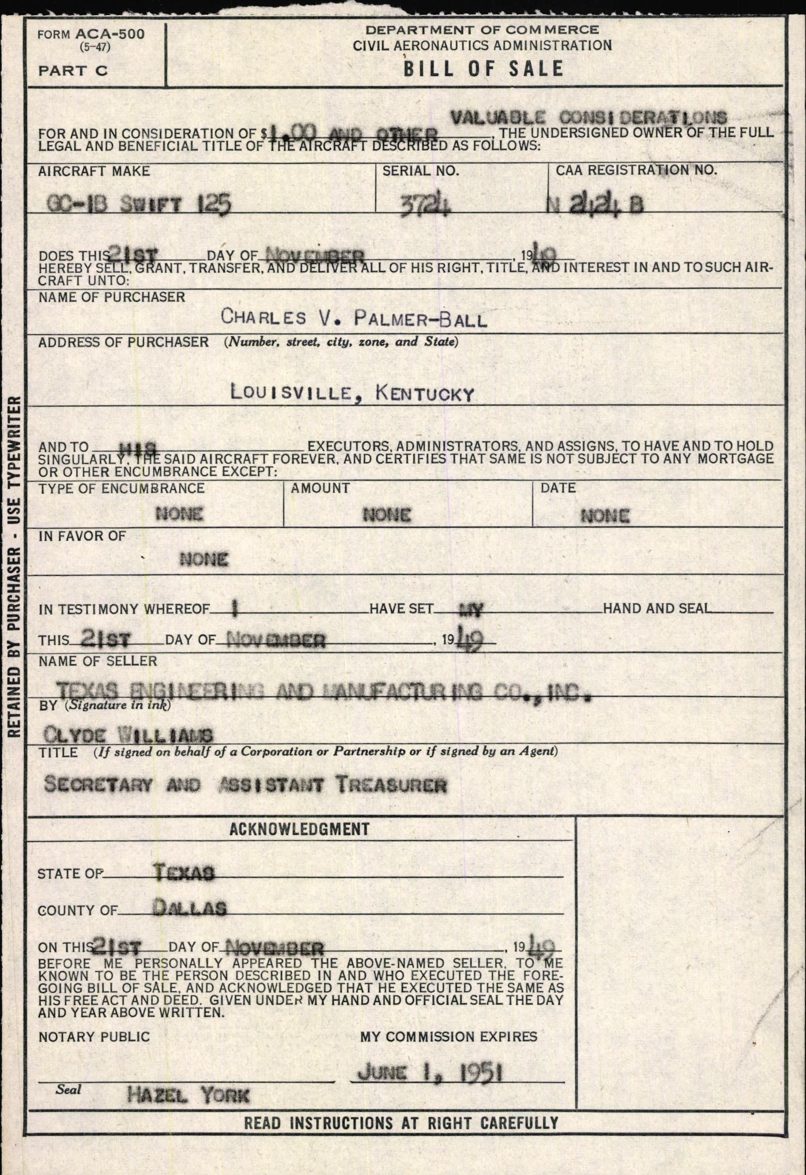 Sample page 1 from AirCorps Library document: Technical Information for Serial Number 3724