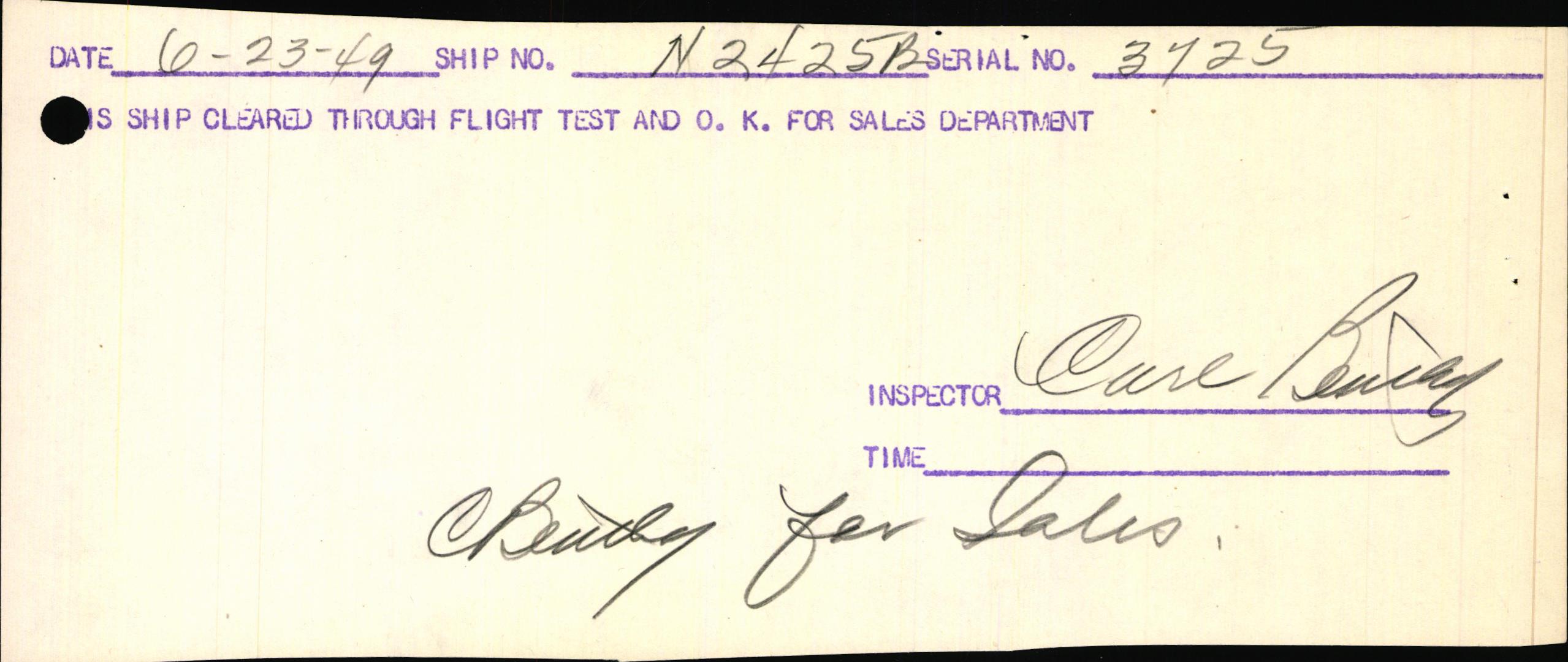 Sample page 1 from AirCorps Library document: Technical Information for Serial Number 3725