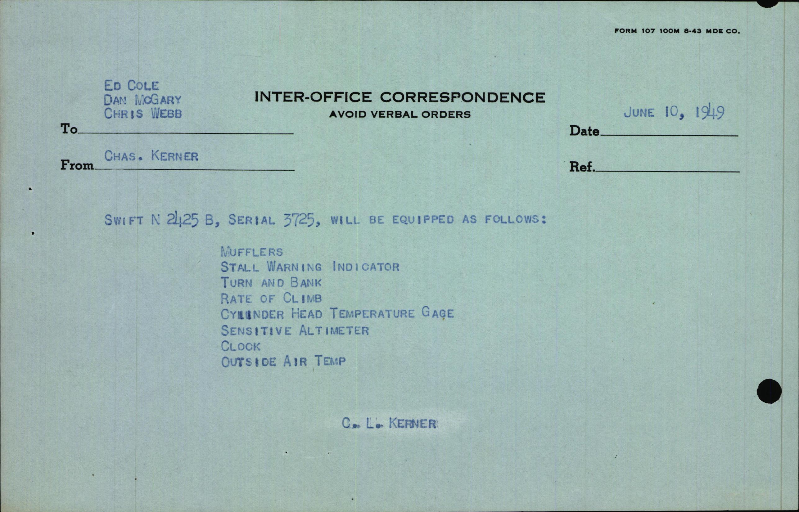 Sample page 3 from AirCorps Library document: Technical Information for Serial Number 3725