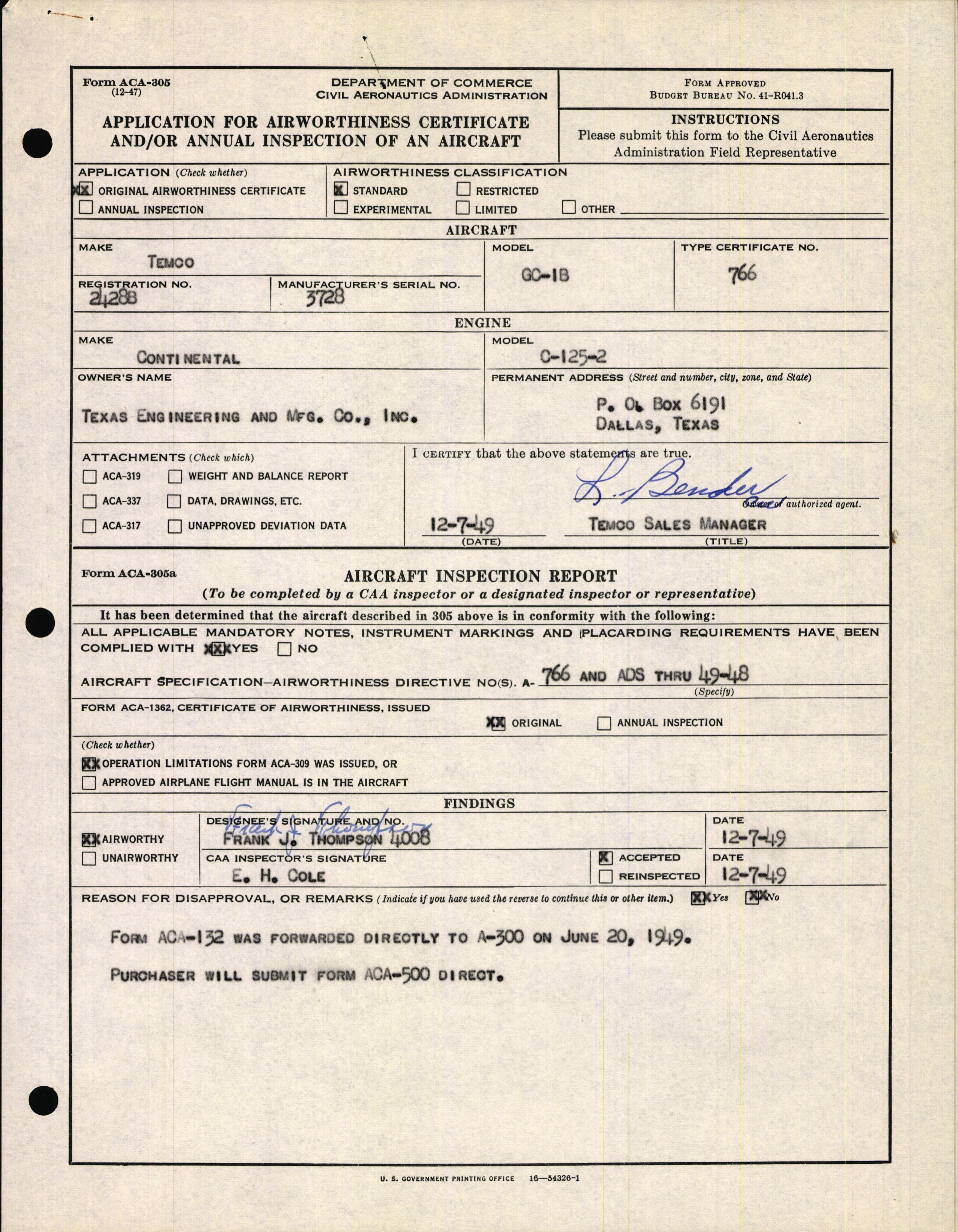 Sample page 1 from AirCorps Library document: Technical Information for Serial Number 3728