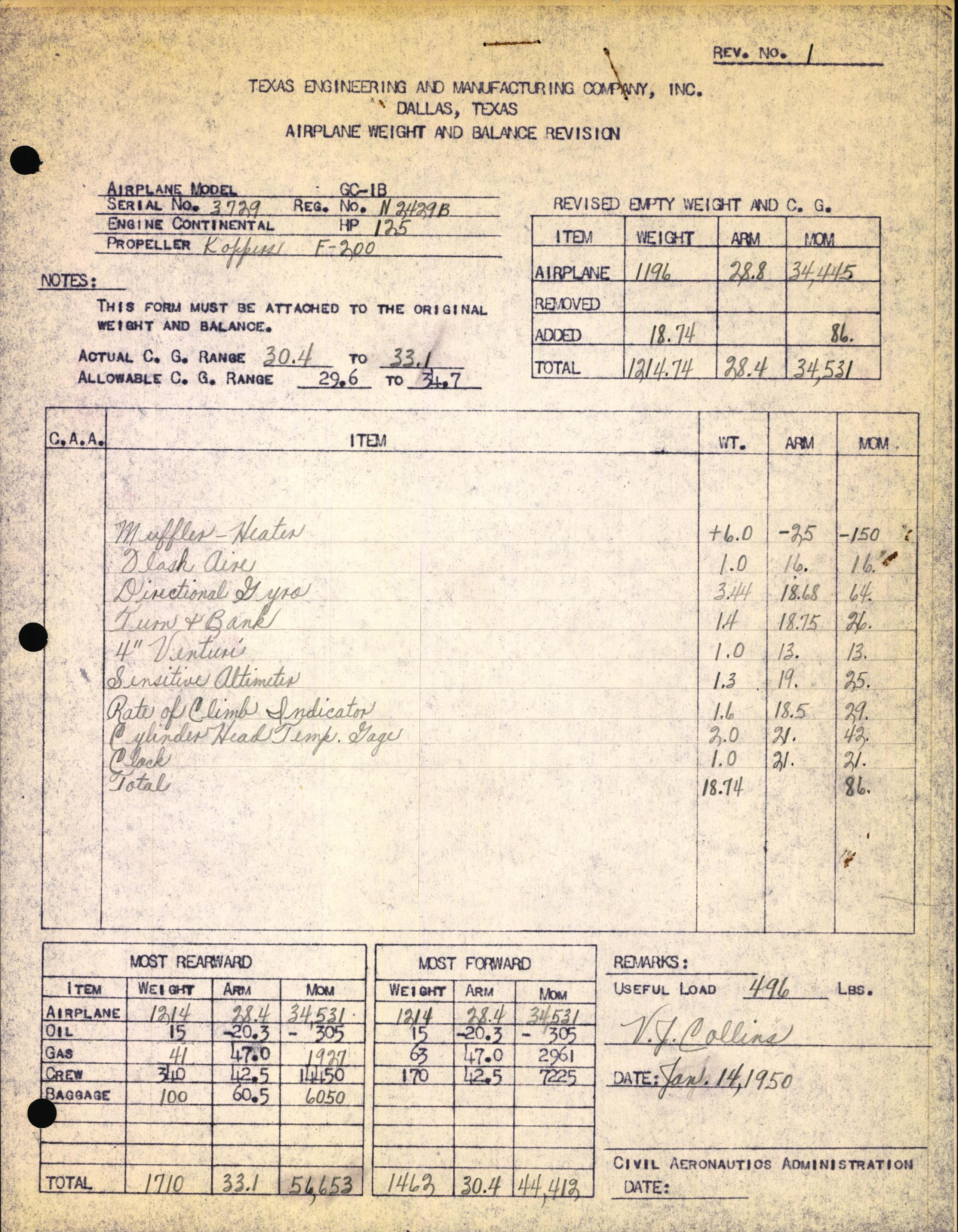 Sample page 1 from AirCorps Library document: Technical Information for Serial Number 3729