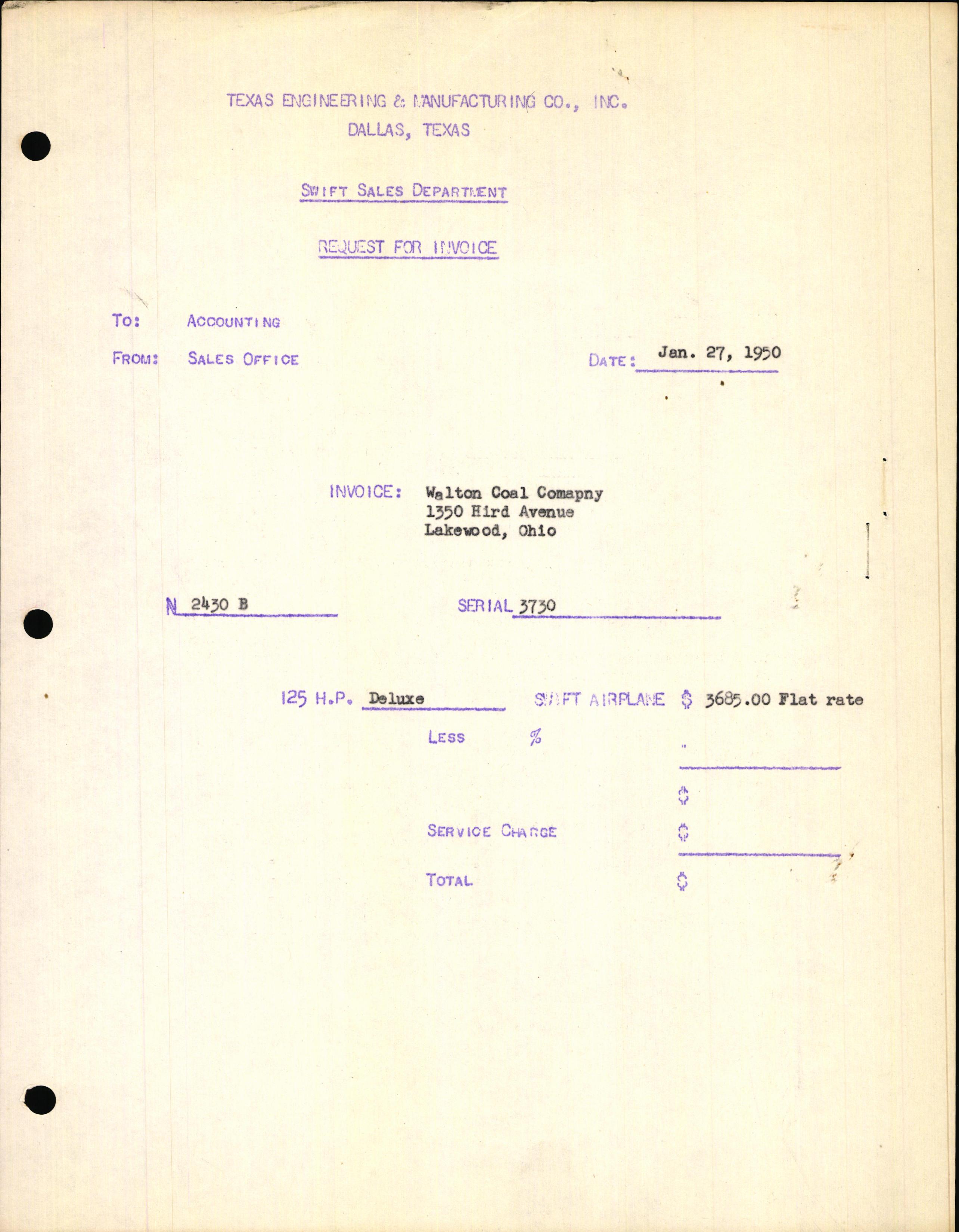 Sample page 1 from AirCorps Library document: Technical Information for Serial Number 3730