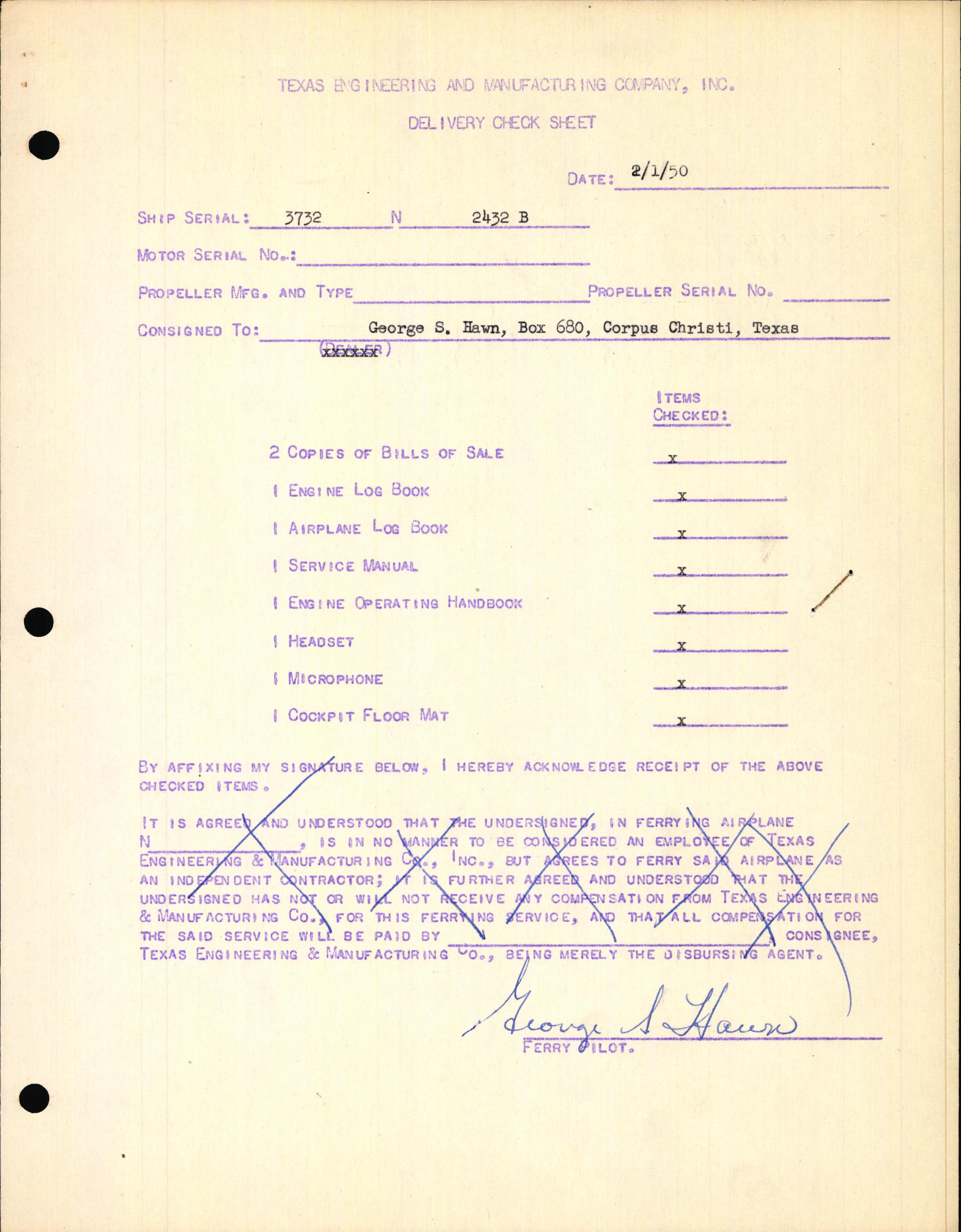 Sample page 1 from AirCorps Library document: Technical Information for Serial Number 3732