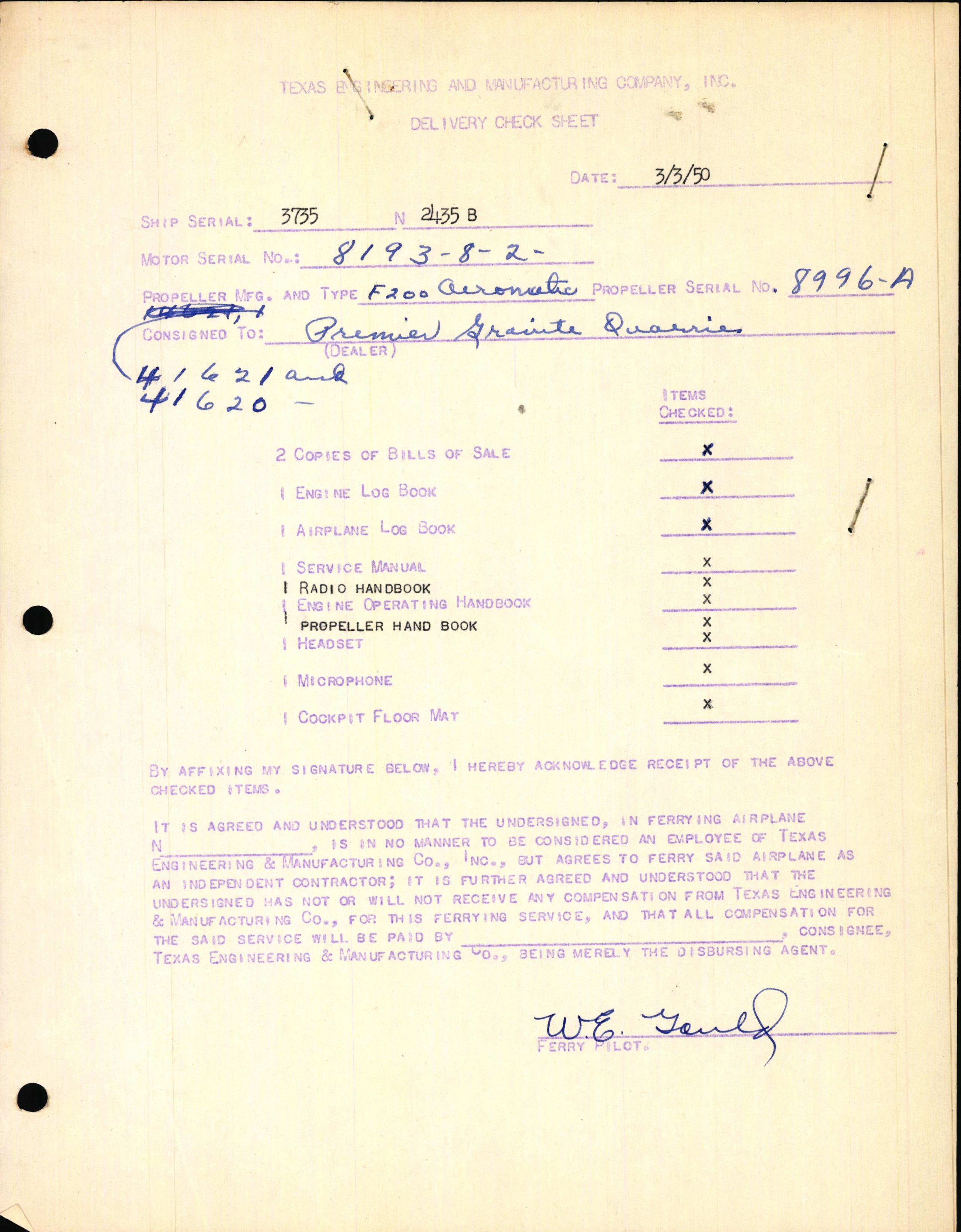 Sample page 1 from AirCorps Library document: Technical Information for Serial Number 3735