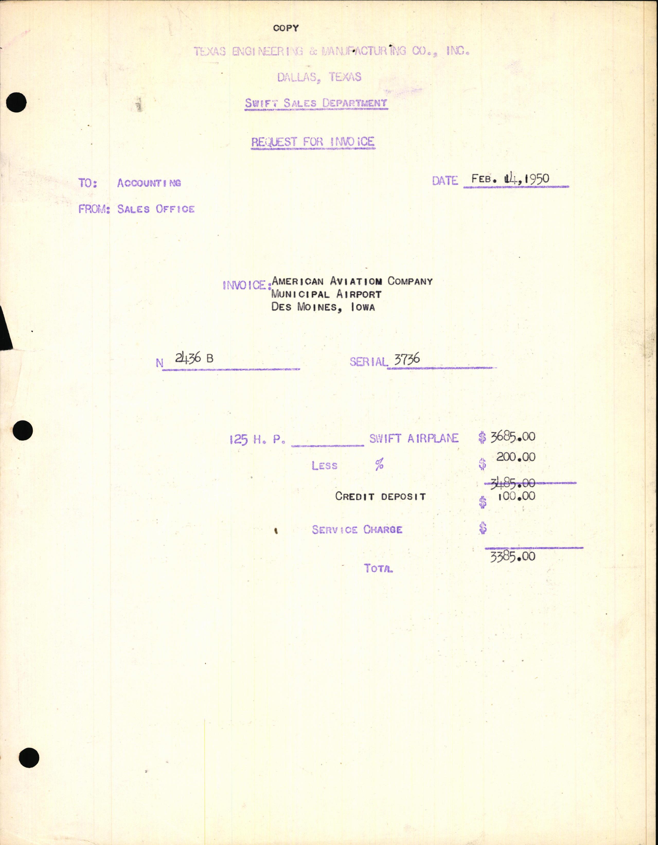 Sample page 3 from AirCorps Library document: Technical Information for Serial Number 3736