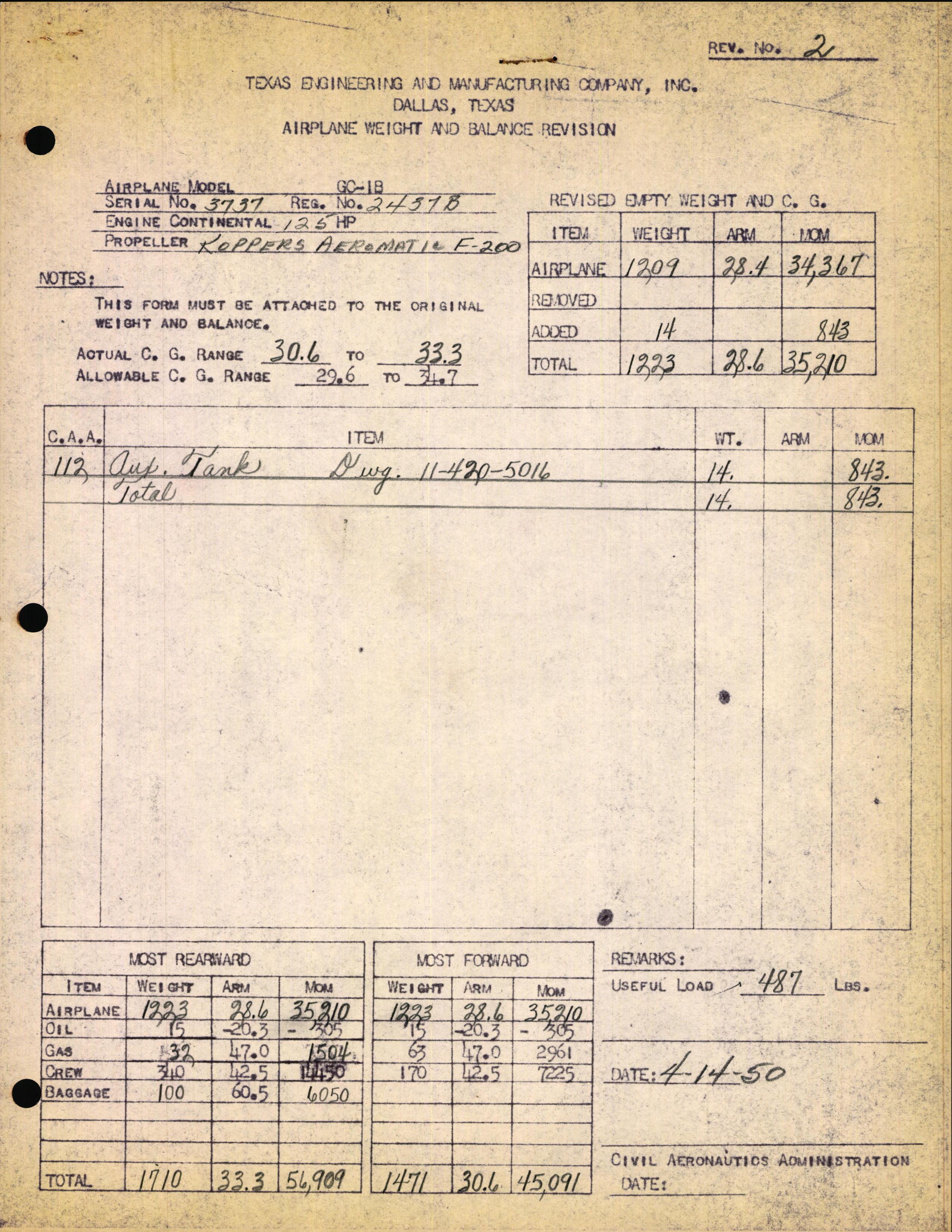 Sample page 1 from AirCorps Library document: Technical Information for Serial Number 3737
