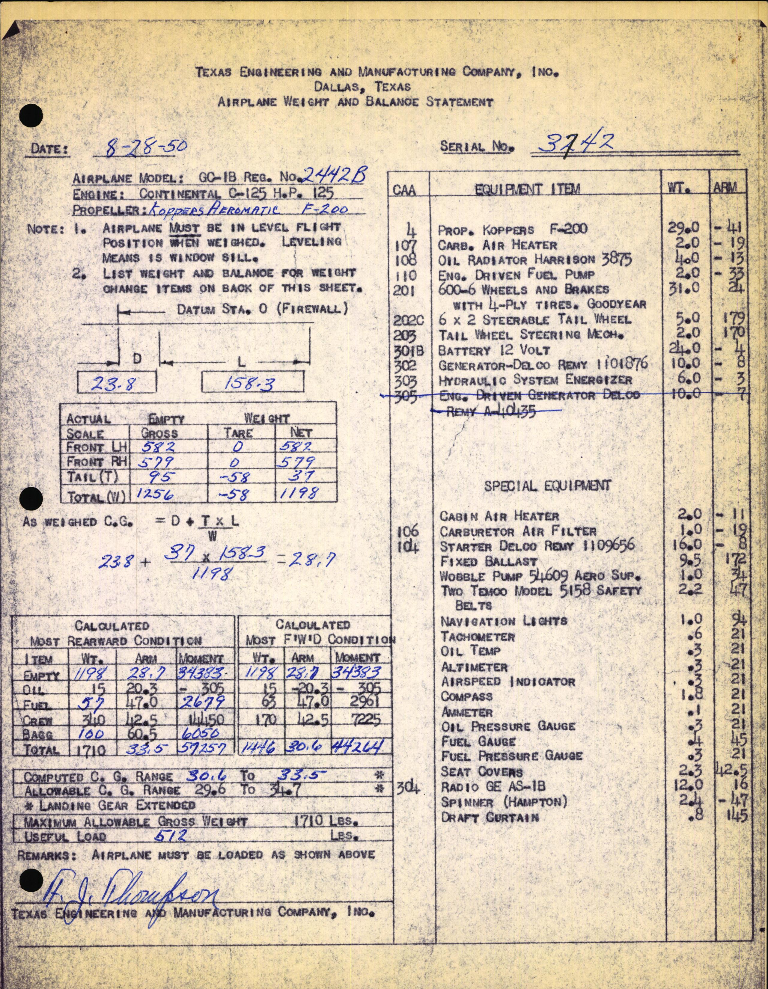 Sample page 3 from AirCorps Library document: Technical Information for Serial Number 3742