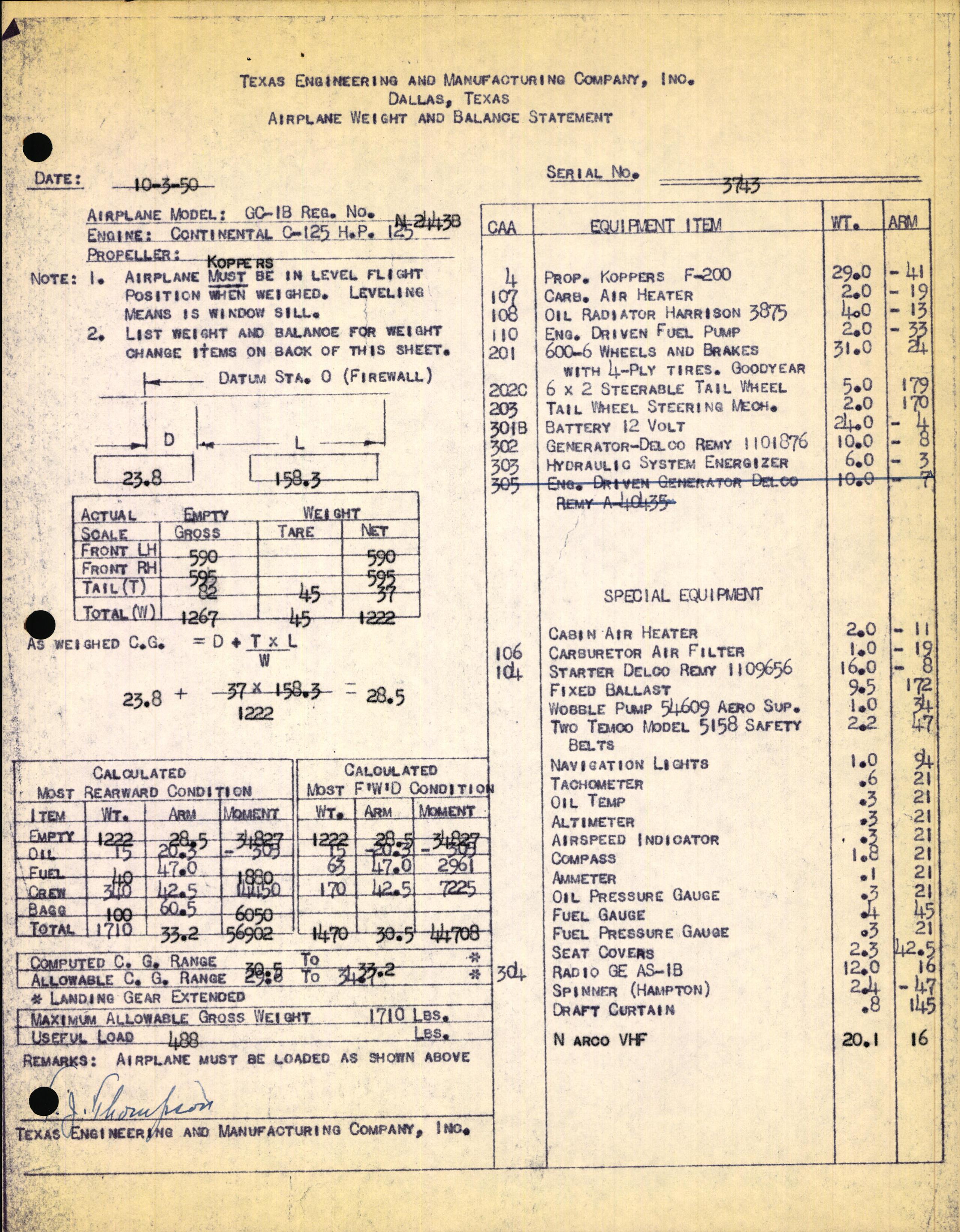 Sample page 3 from AirCorps Library document: Technical Information for Serial Number 3743
