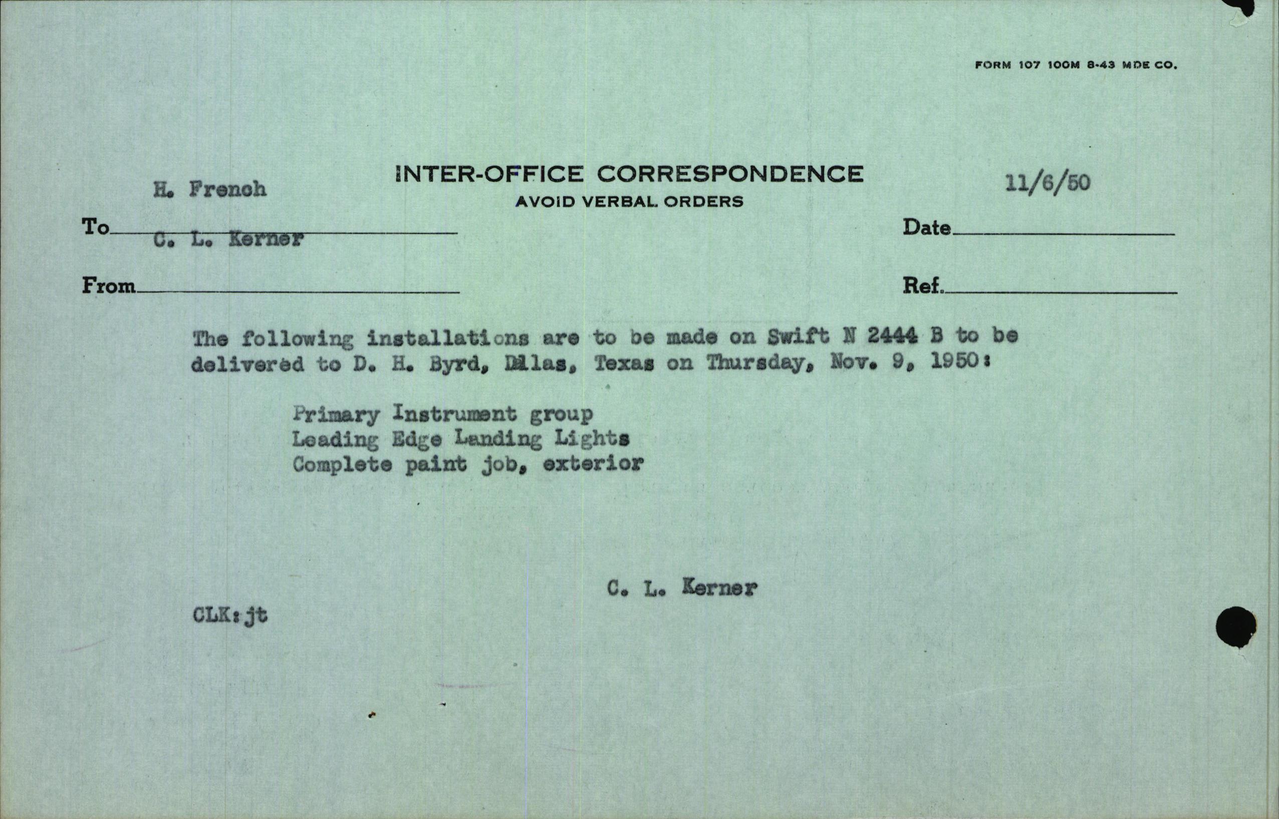 Sample page 1 from AirCorps Library document: Technical Information for Serial Number 3744