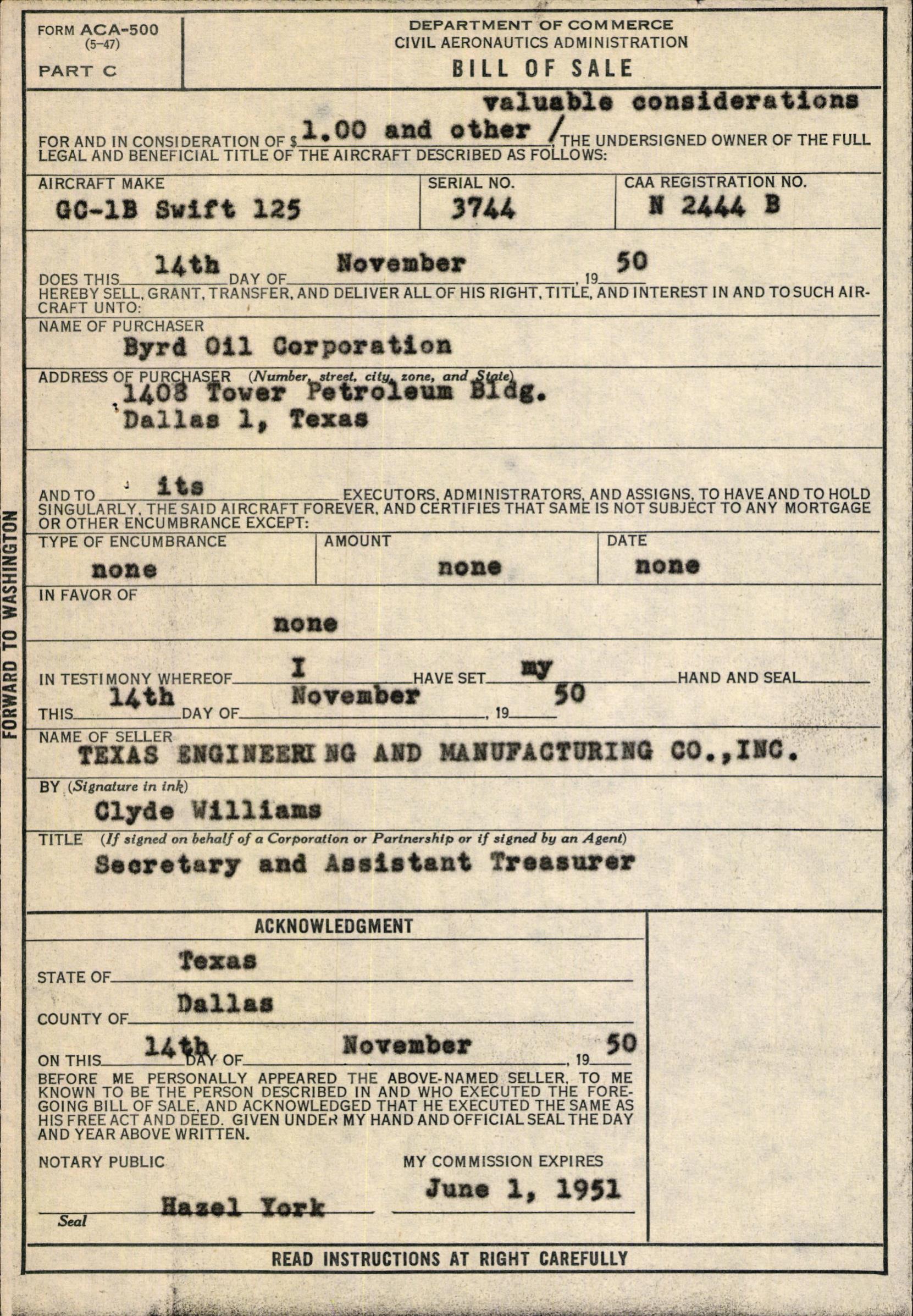 Sample page 3 from AirCorps Library document: Technical Information for Serial Number 3744