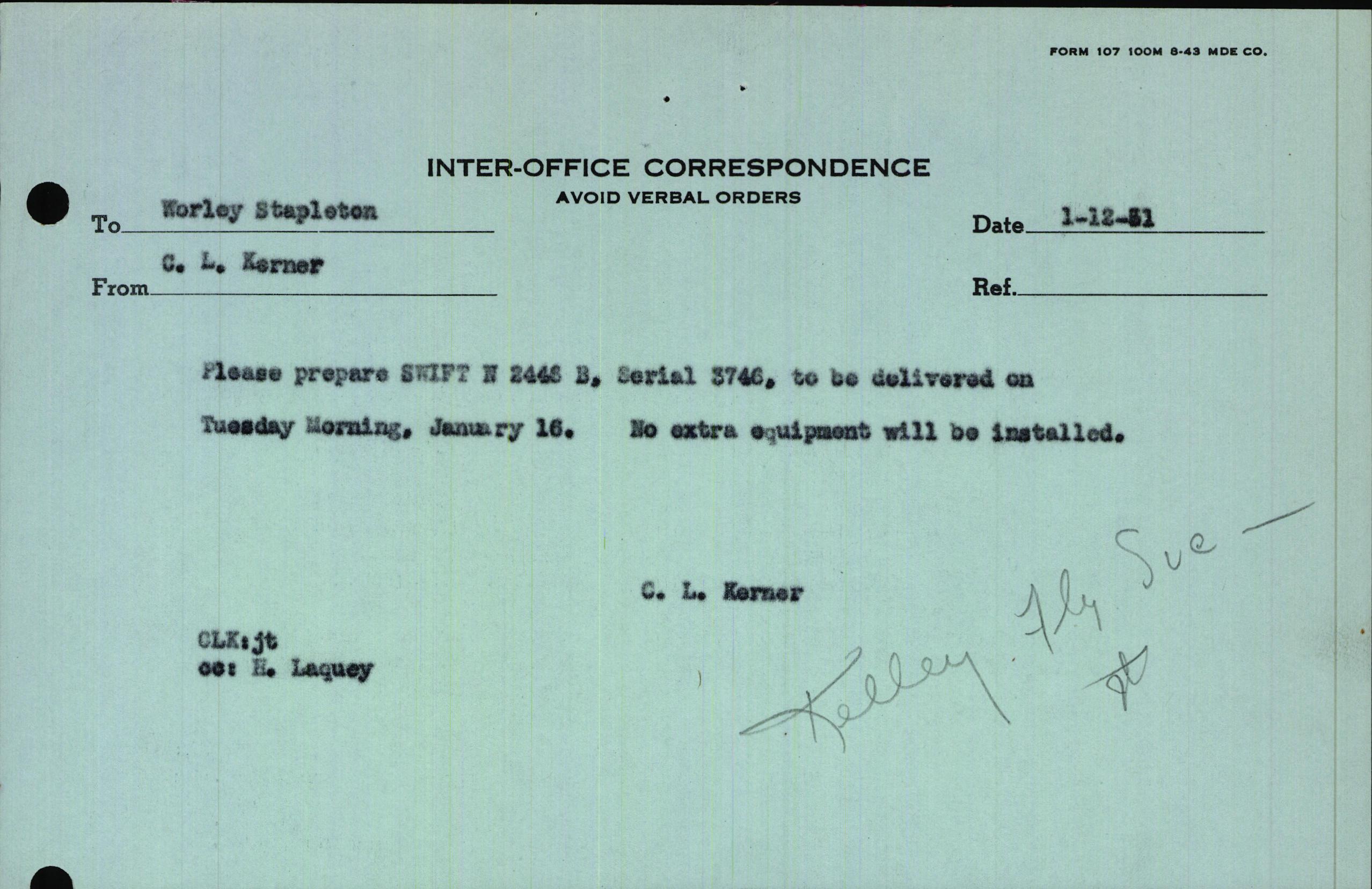 Sample page 1 from AirCorps Library document: Technical Information for Serial Number 3746