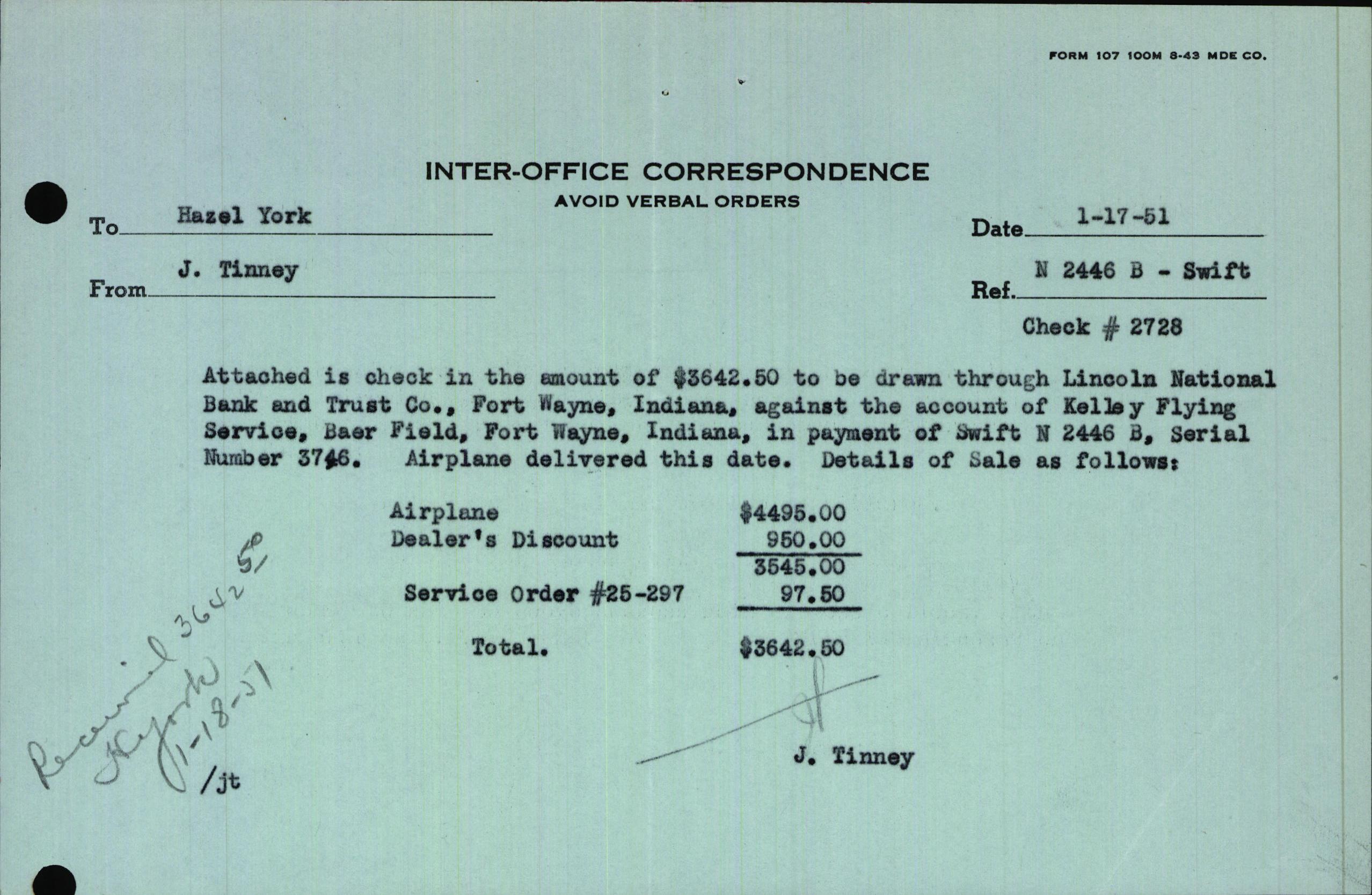 Sample page 3 from AirCorps Library document: Technical Information for Serial Number 3746